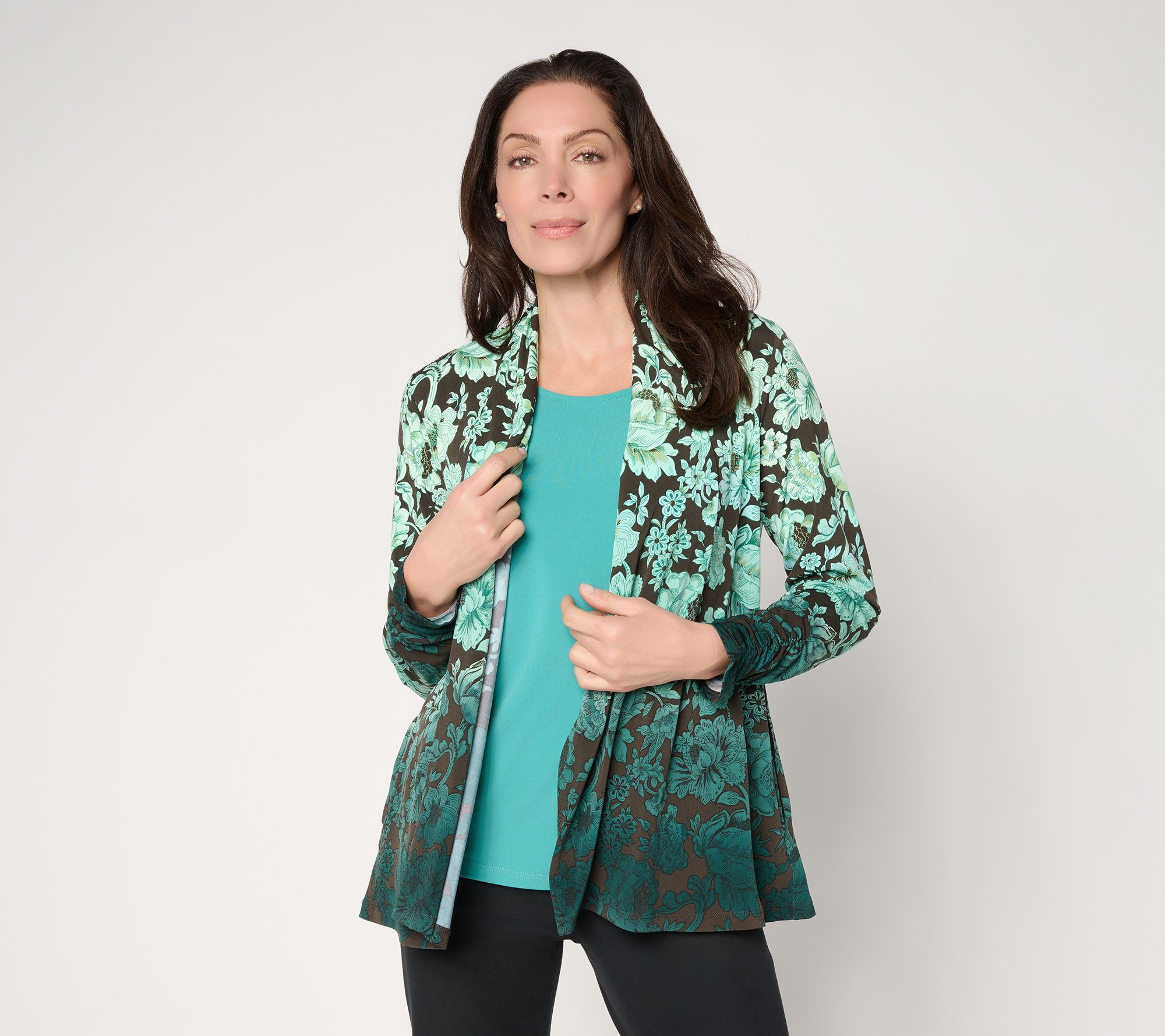 Susan Graver Regular Printed Liquid Knit Cardigan and Tank Set