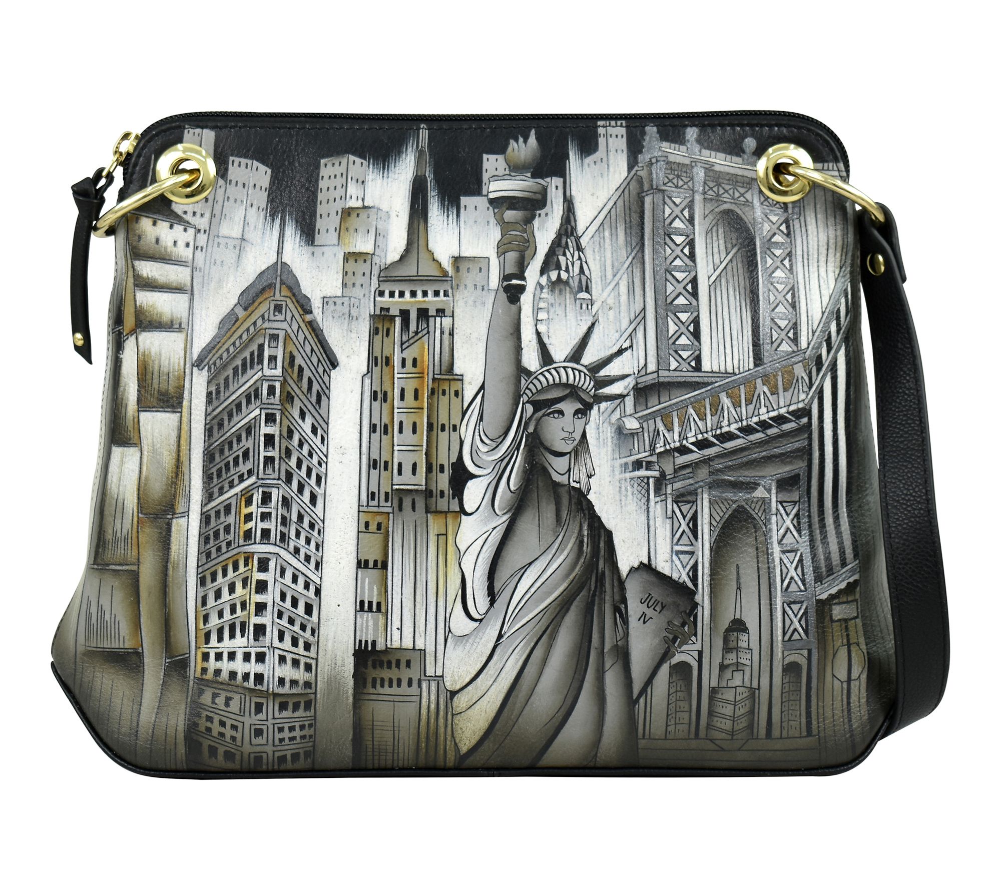 Anuschka Painted Leather Cityscape Crossbody Bag