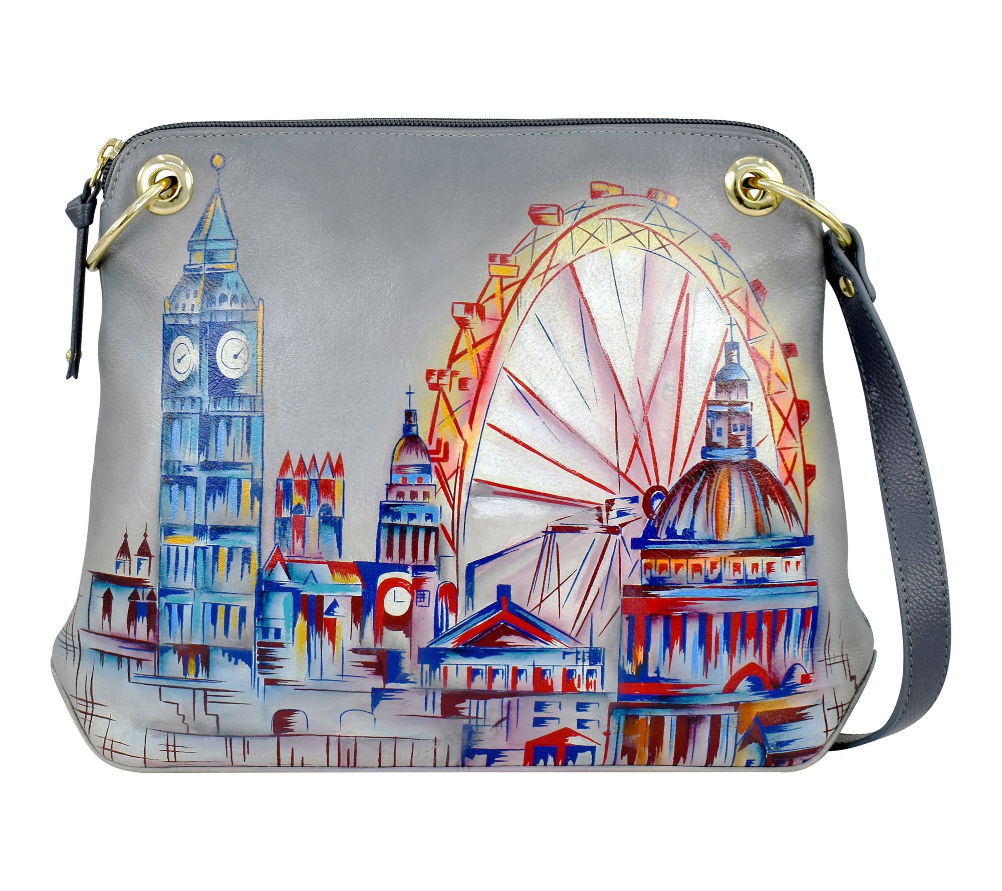 Anuschka Painted Leather Cityscape Crossbody Bag