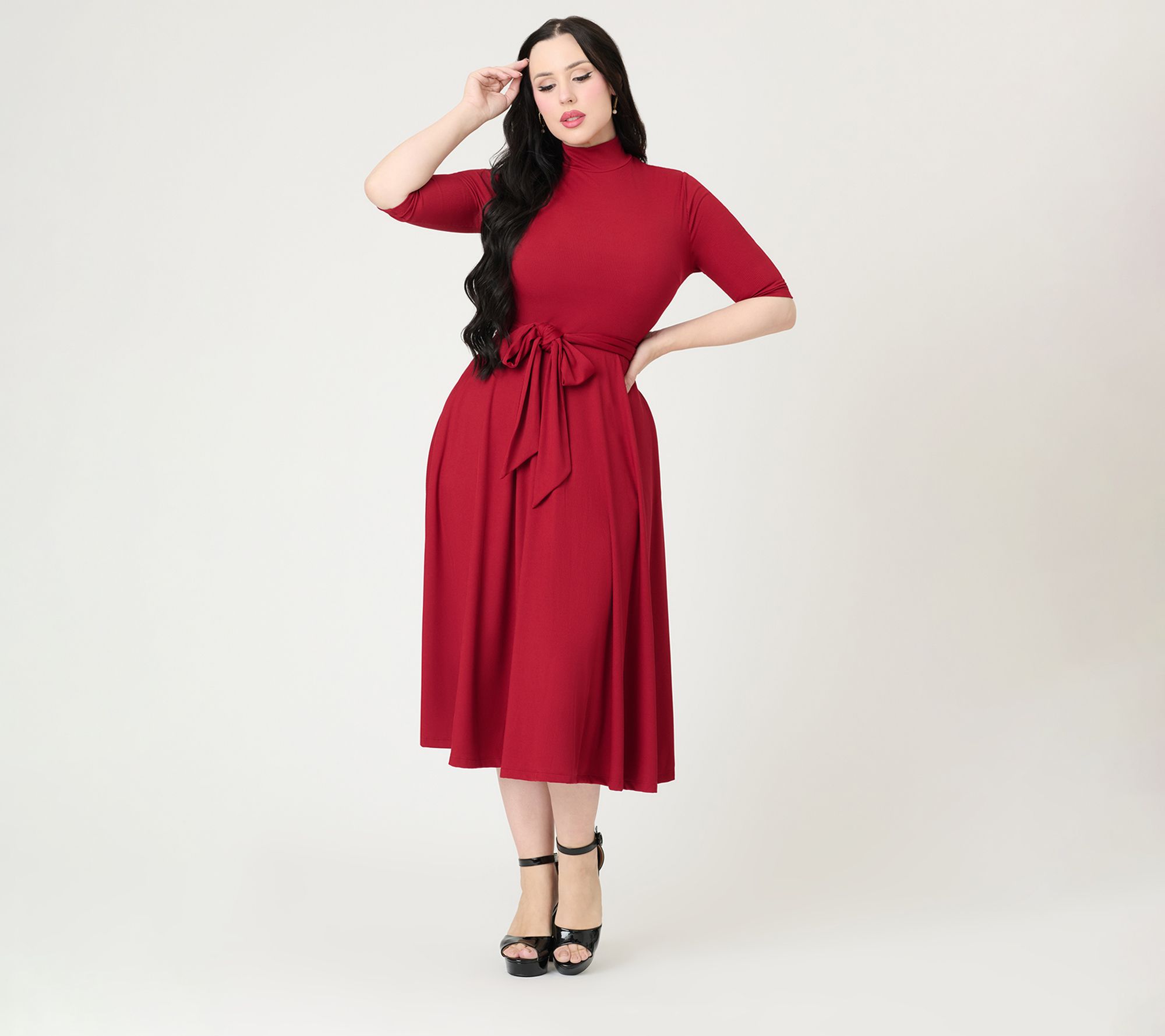  Unique Vintage Burgundy Turtleneck Midi Dress