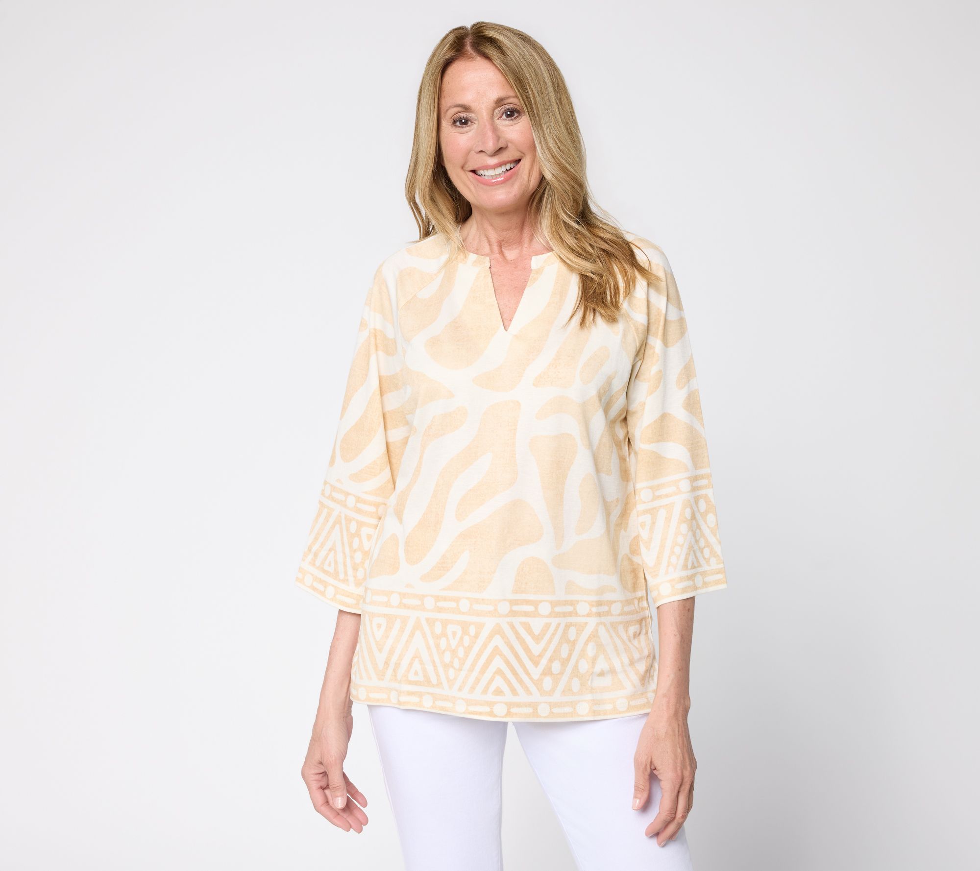 Belle by Kim Gravel Cabana Knit Stunning Border Print Top