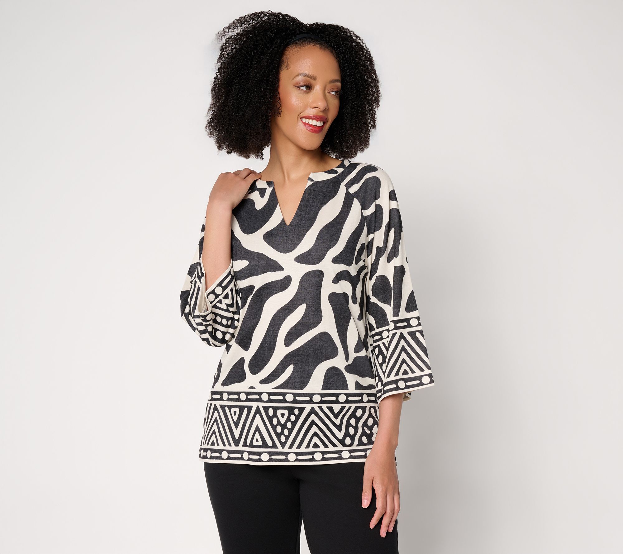 Belle by Kim Gravel Cabana Knit Stunning Border Print Top