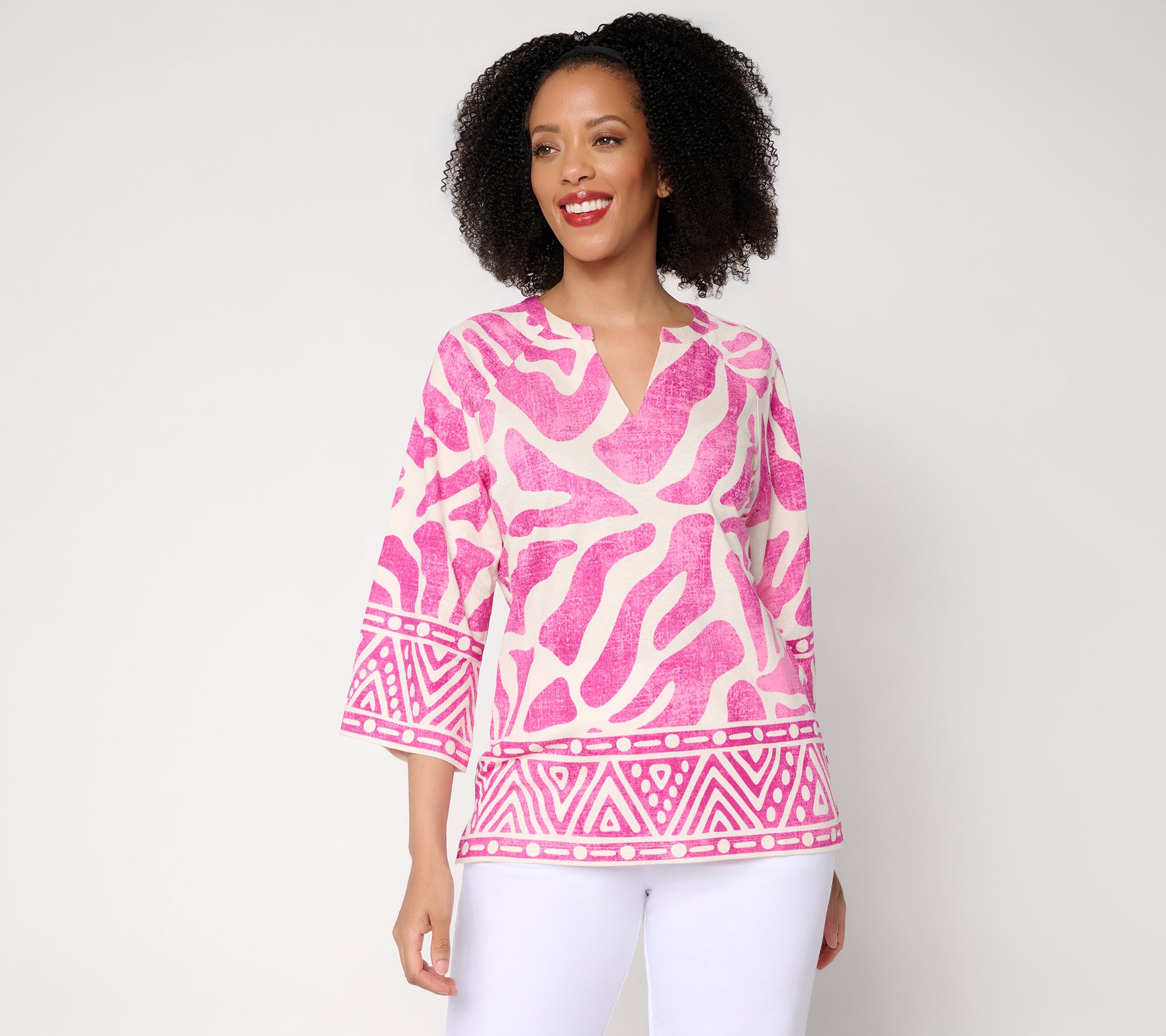 Belle by Kim Gravel Cabana Knit Stunning Border Print Top