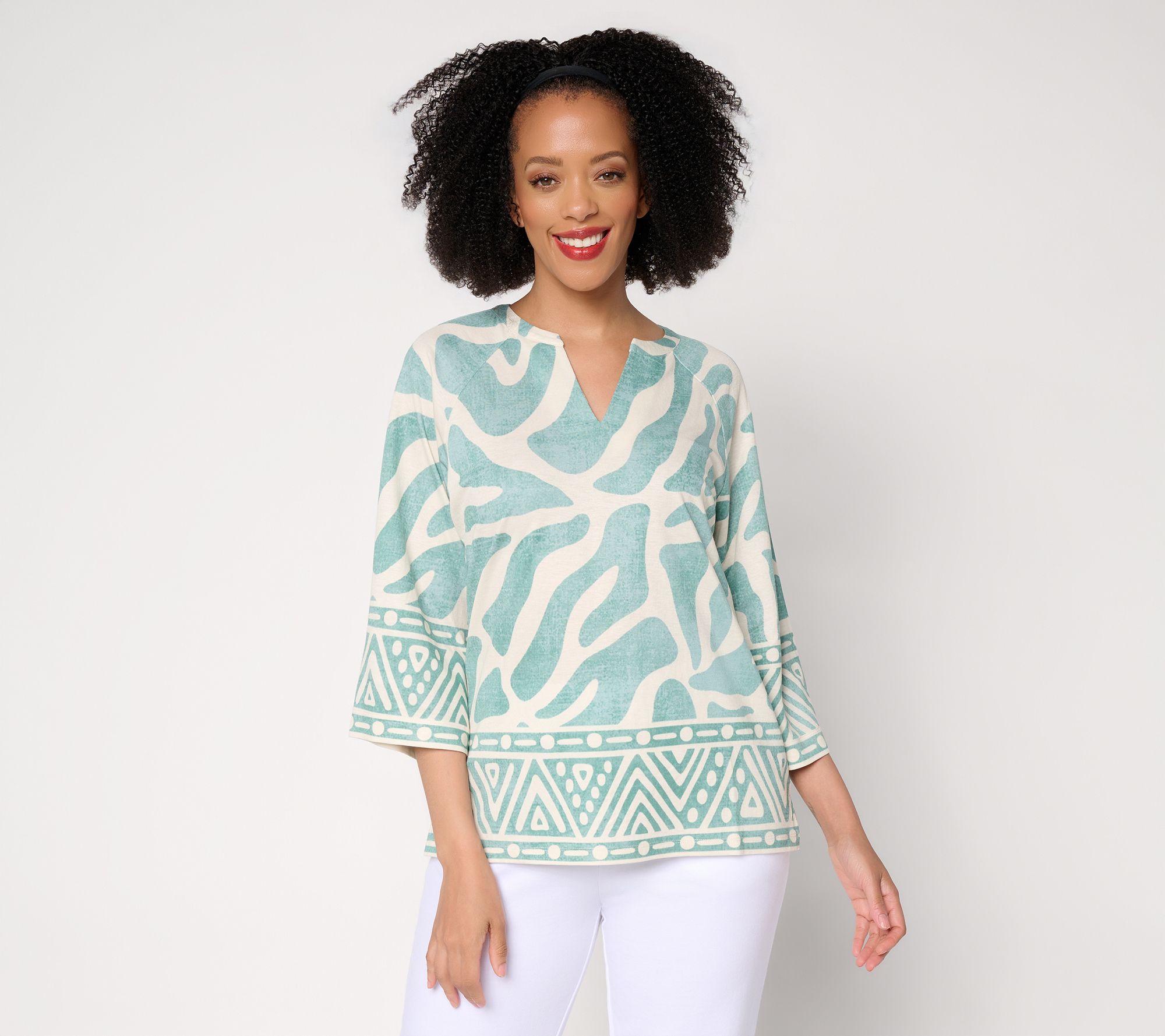 Belle by Kim Gravel Cabana Knit Stunning Border Print Top