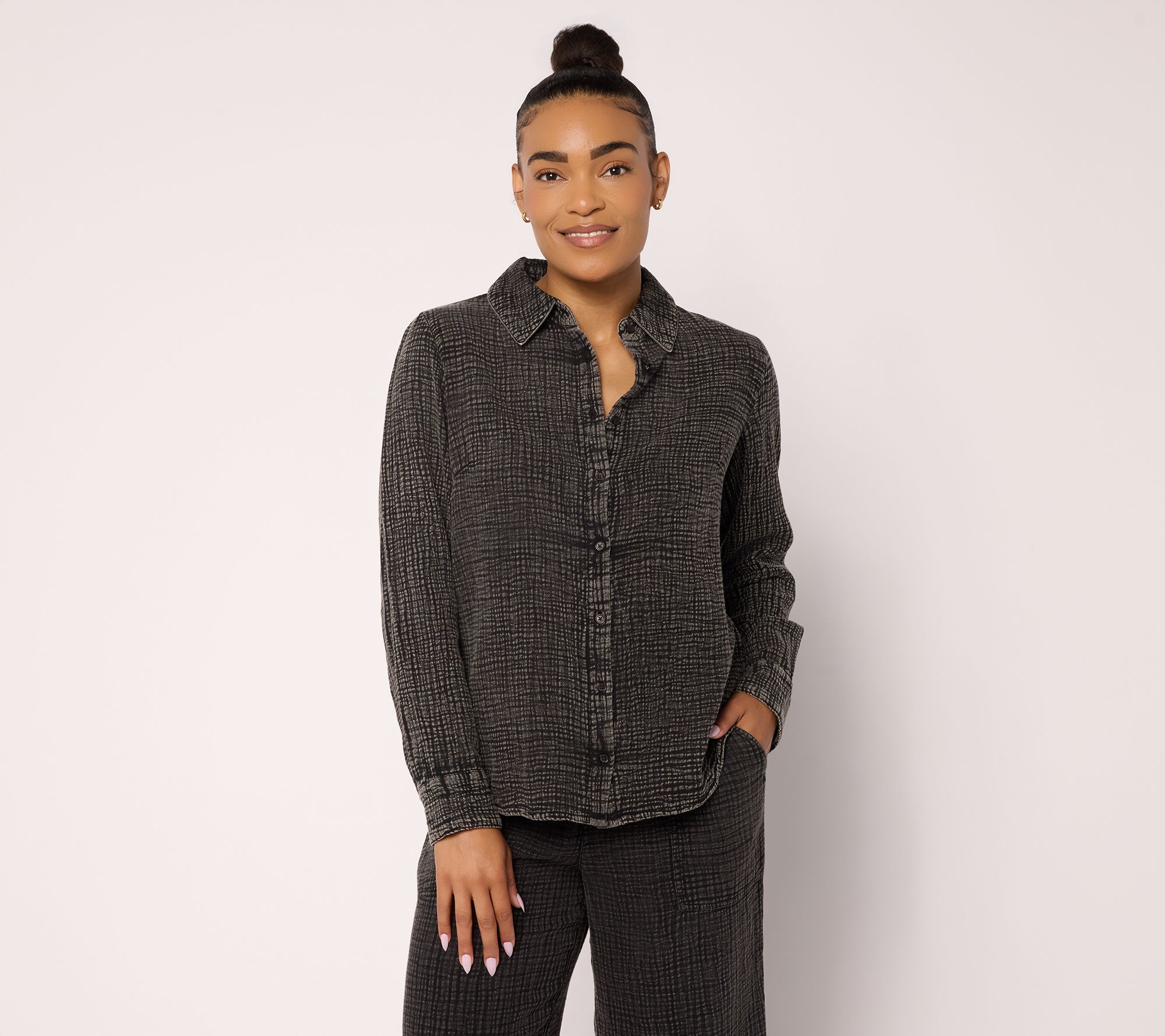 Peace Love World Washed Cotton Gauze Top with Embroidery