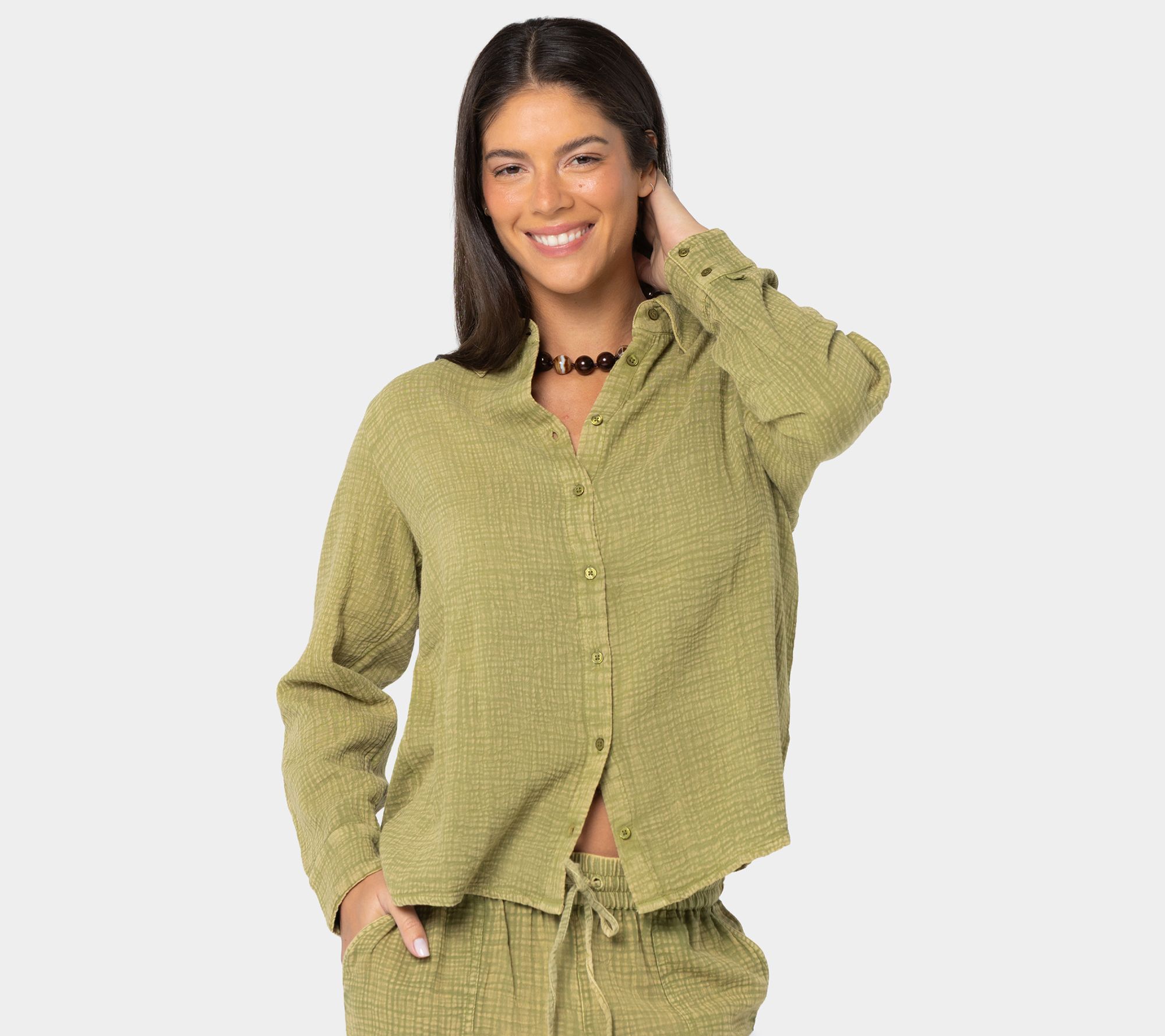 Peace Love World Washed Cotton Gauze Top with Embroidery