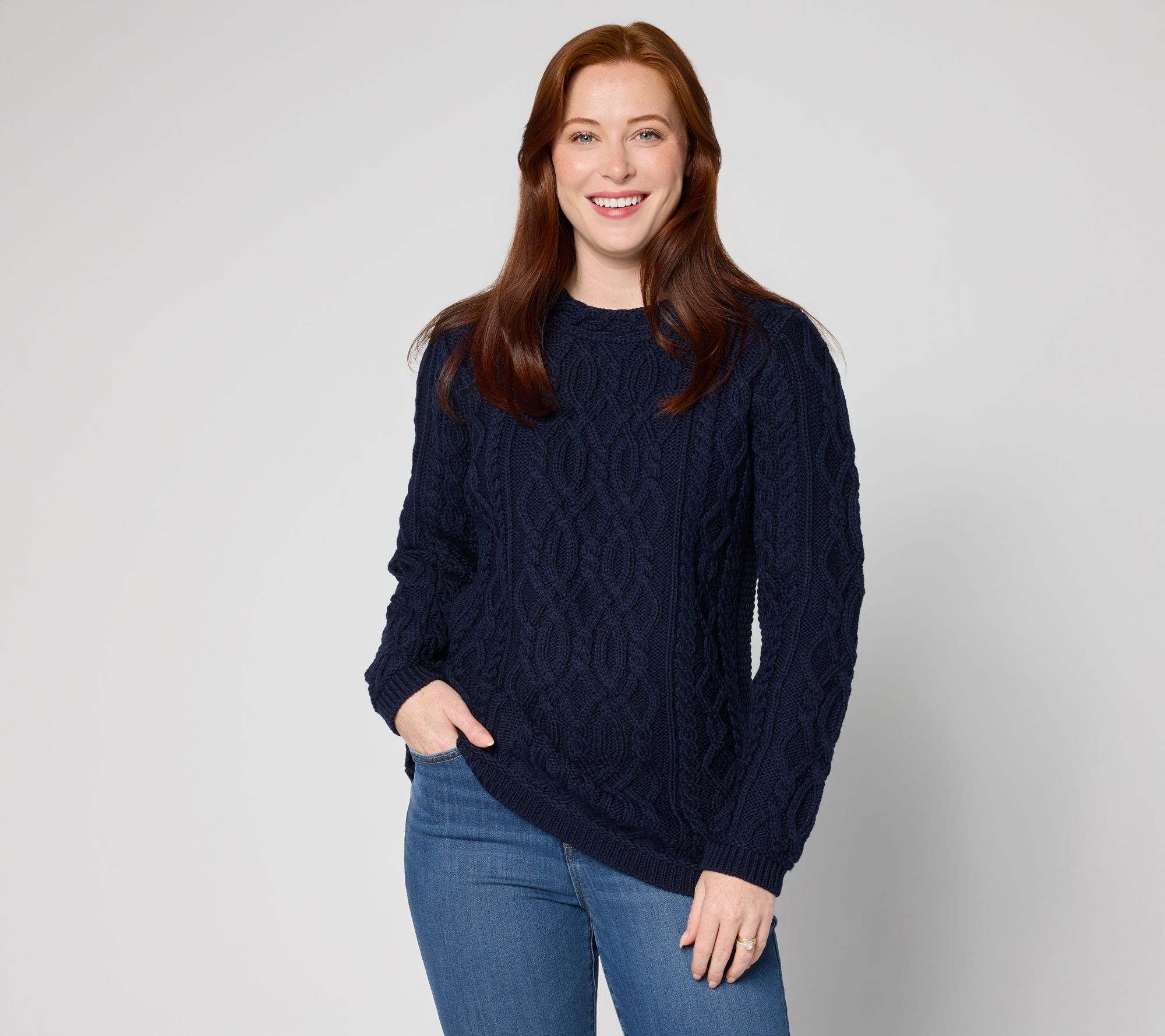 "As Is" Aran Crafts Merino Wool Crew Neck Pullover Sweater