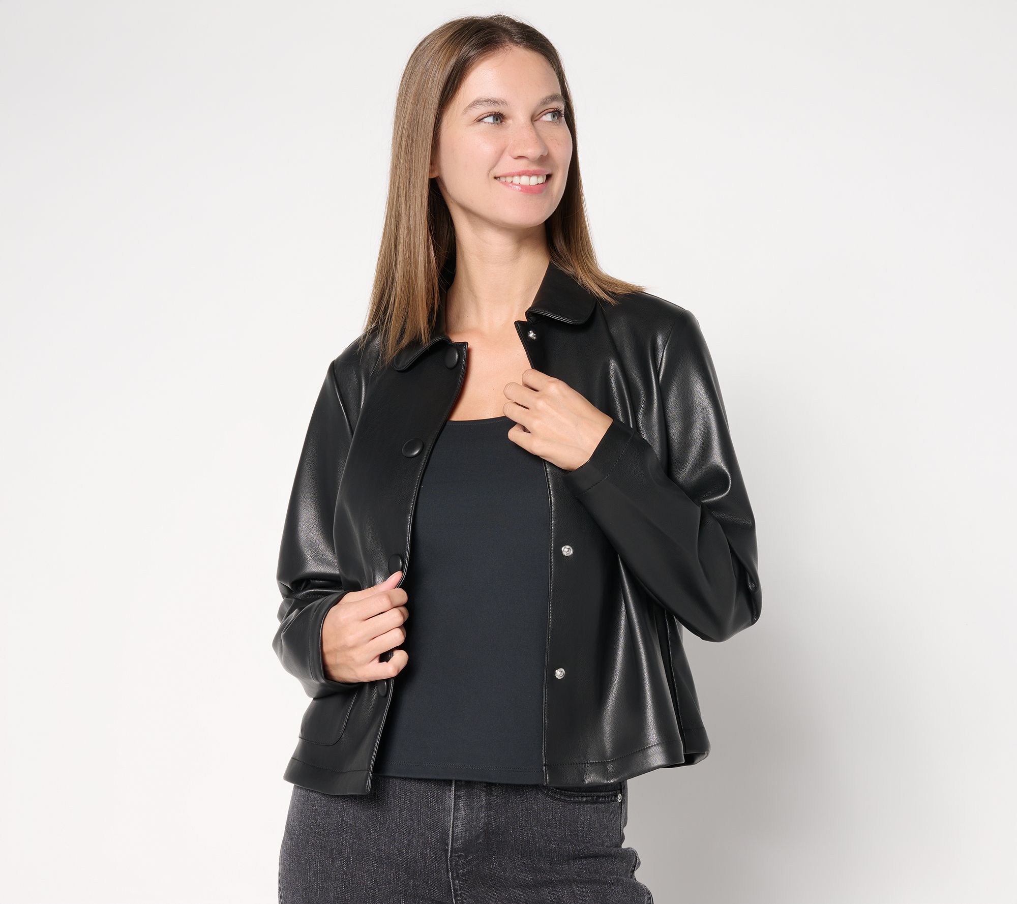 "As Is" Studio Park x Sandra Bennett Faux Leather Snap Front Jacket