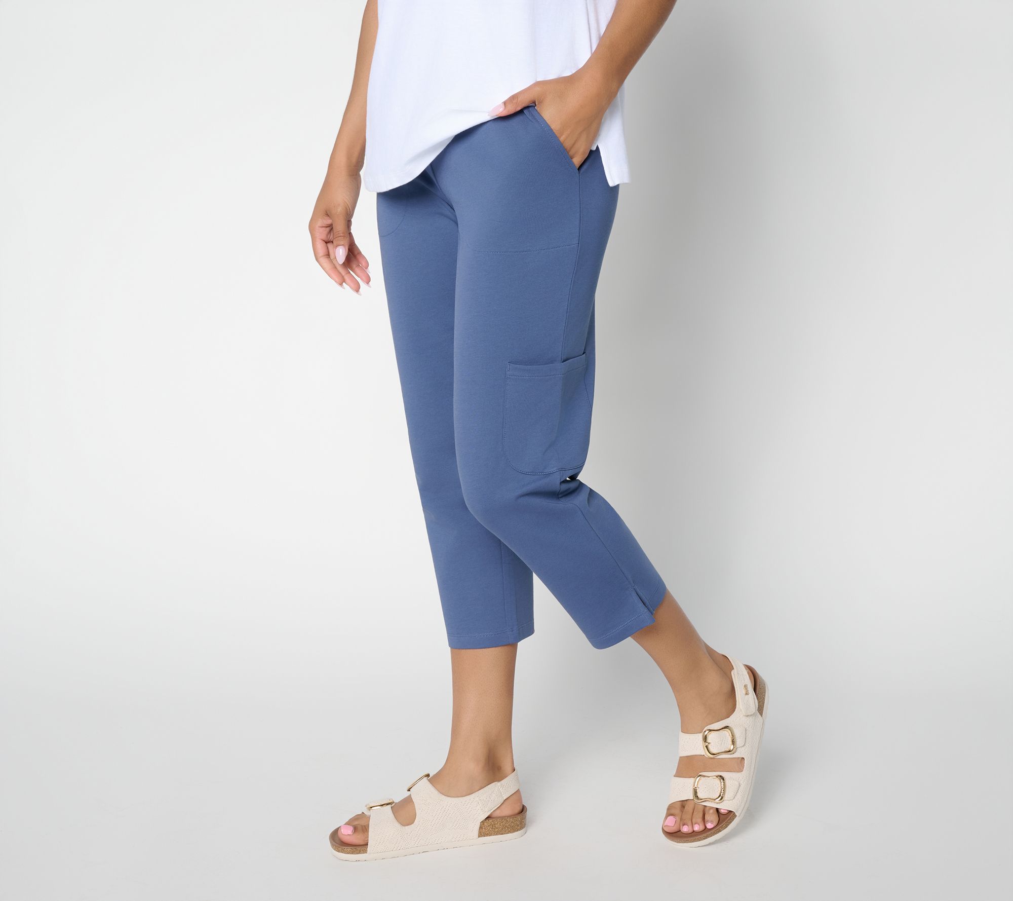 Denim & Co. Regular EasyWear French Terry Cargo Crop Pants