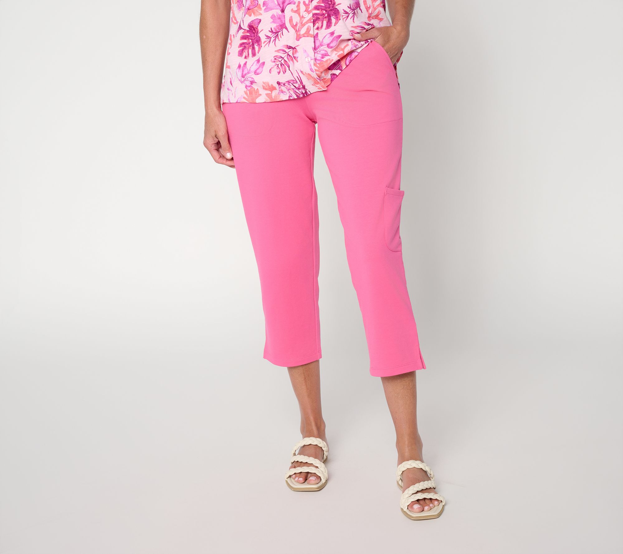Denim & Co. Regular EasyWear French Terry Cargo Crop Pants