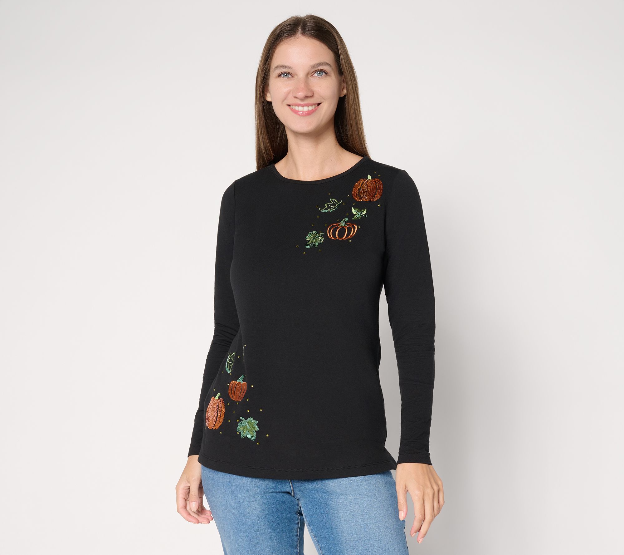 "As Is" Quacker Factory Pumpkin Patch Embellished Shirt