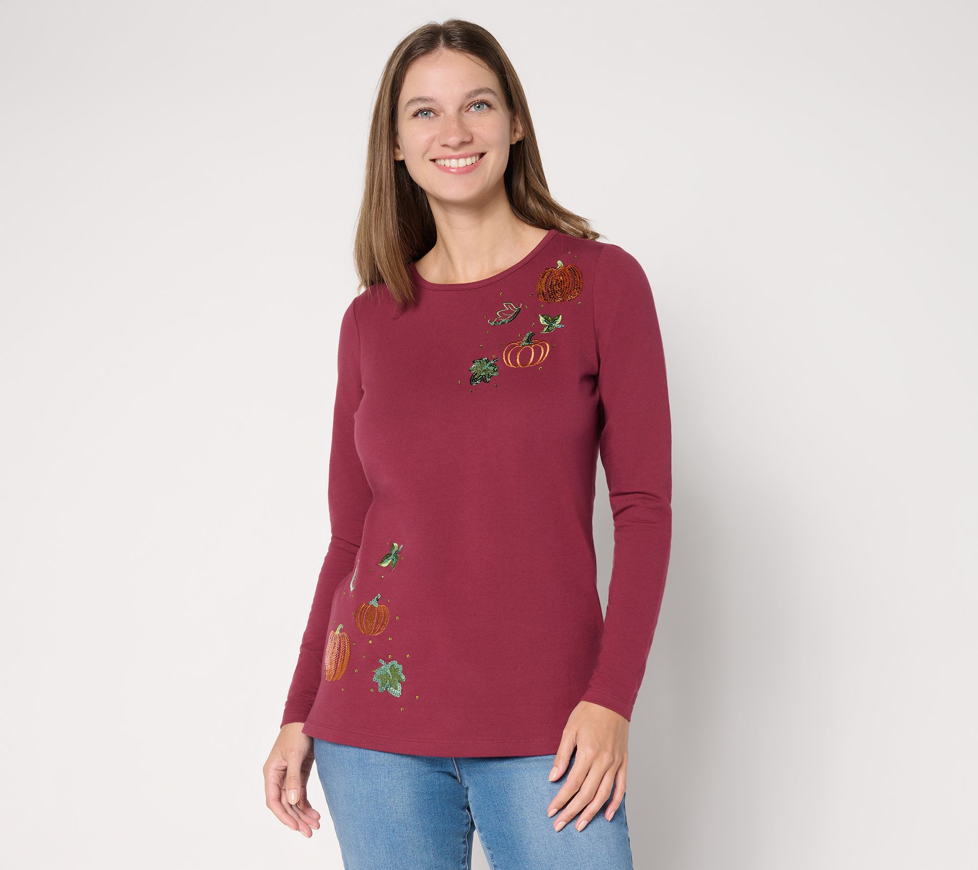 "As Is" Quacker Factory Pumpkin Patch Embellished Shirt