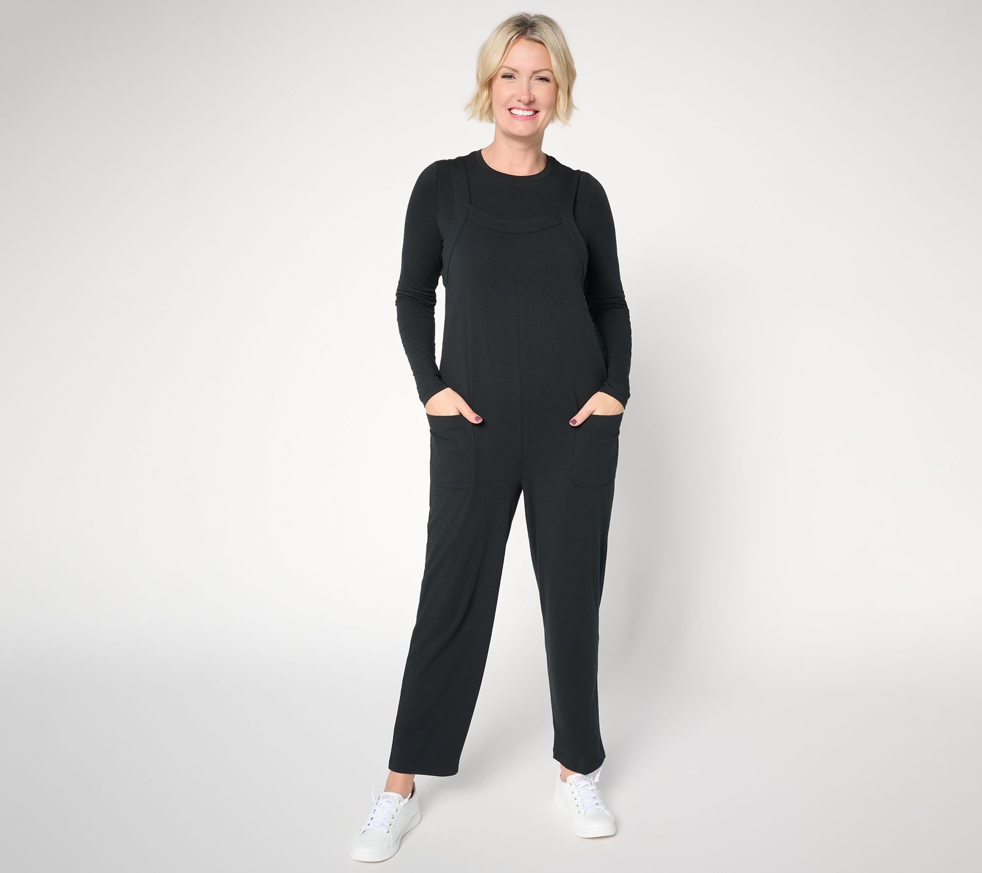 "As Is" AnyBody Regular Cozy Knit Jumpsuit and Long Sleeve Top Set