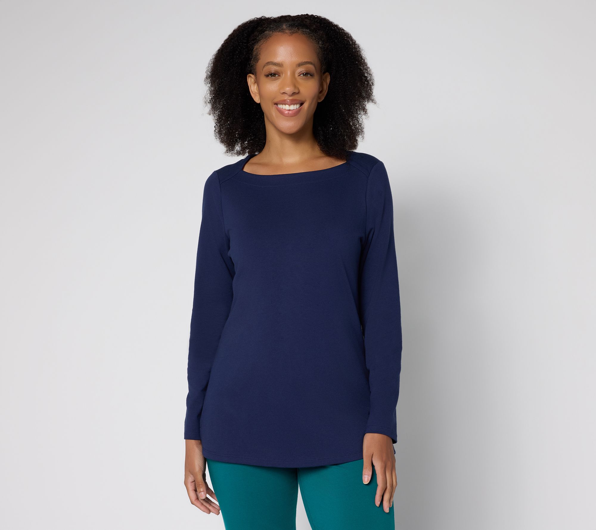 "As Is" Denim & Co. Essentials Petite Perfect Jersey Boat Neck Tunic