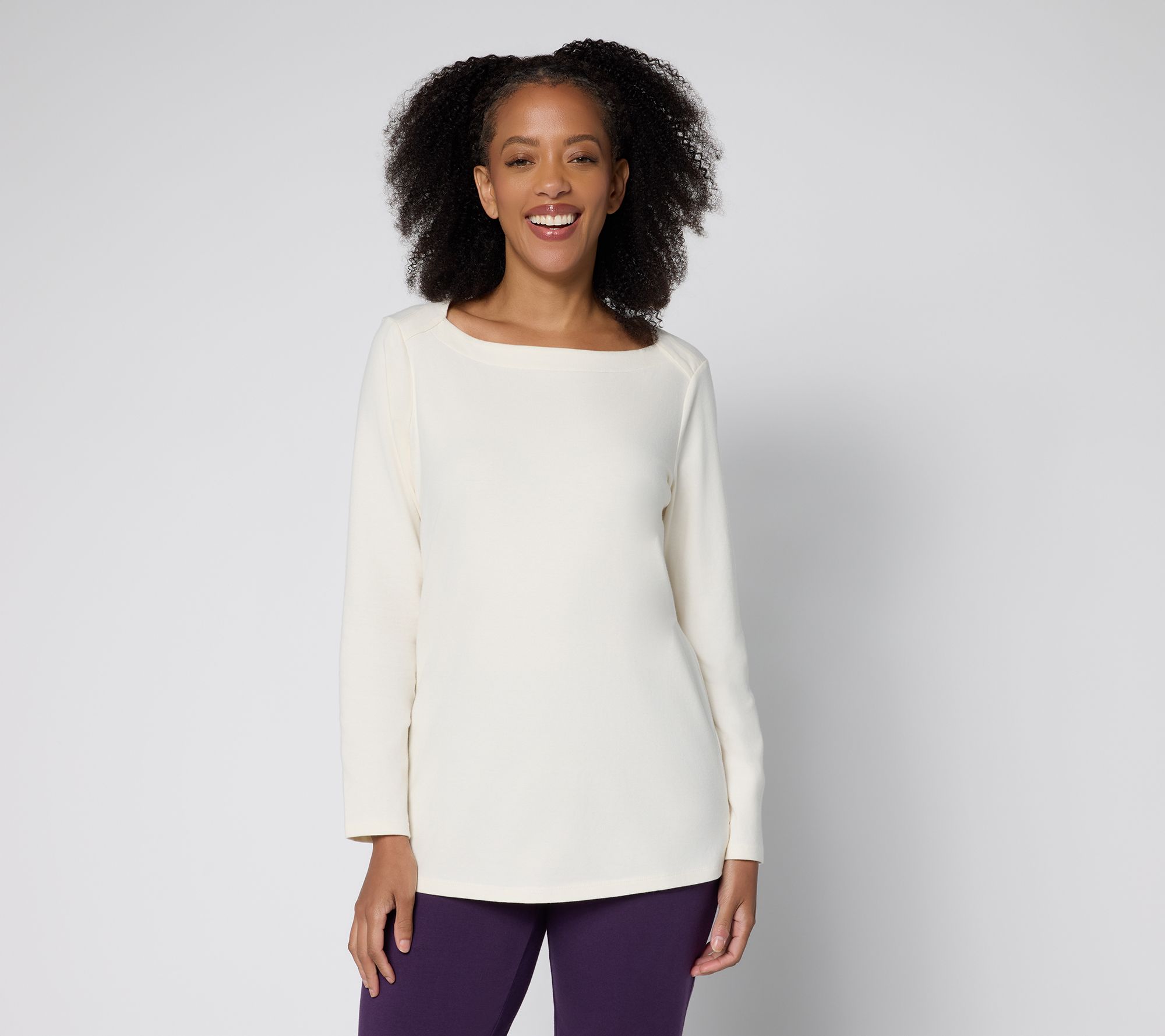 "As Is" Denim & Co. Essentials Petite Perfect Jersey Boat Neck Tunic