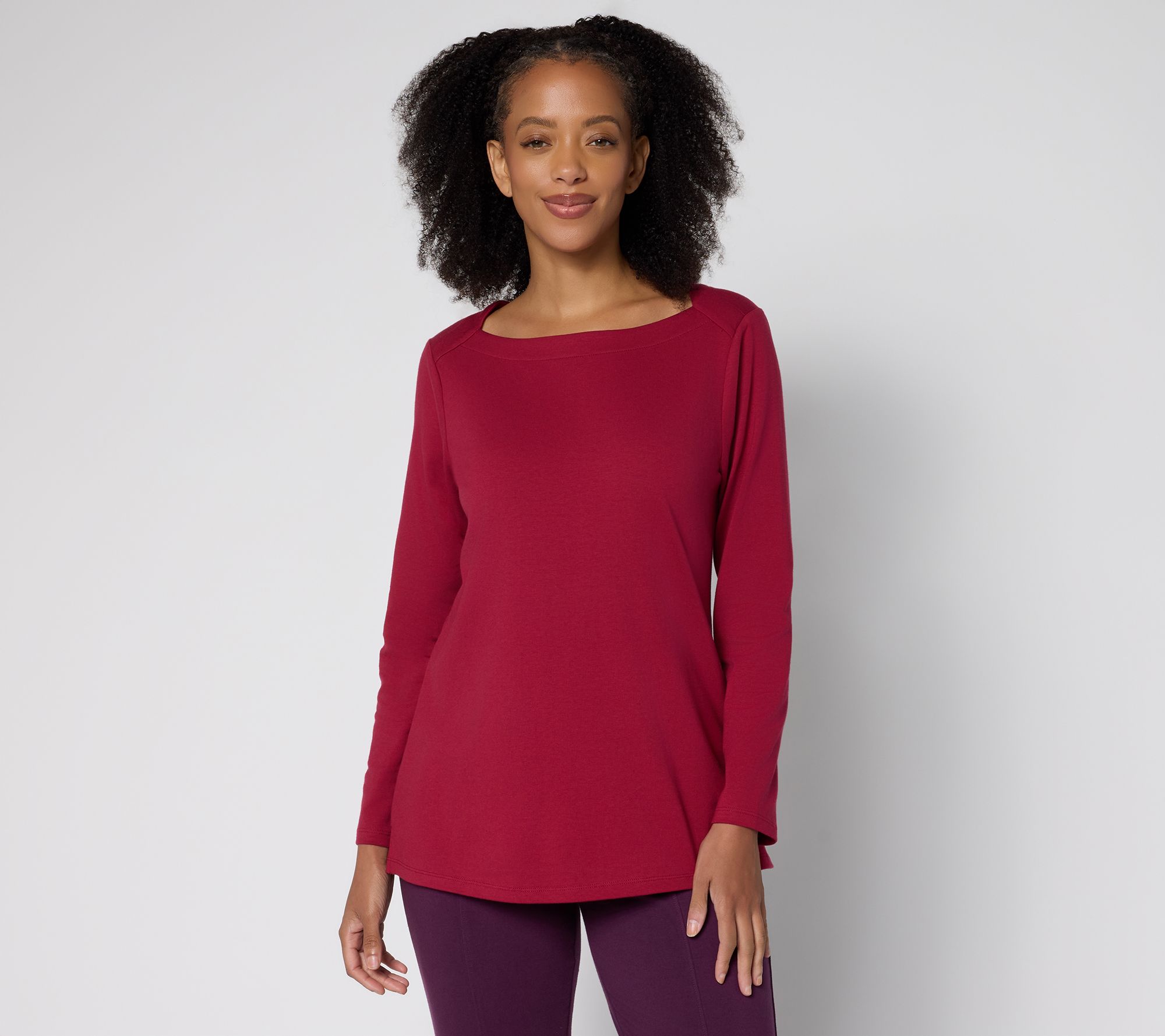 "As Is" Denim & Co. Essentials Petite Perfect Jersey Boat Neck Tunic