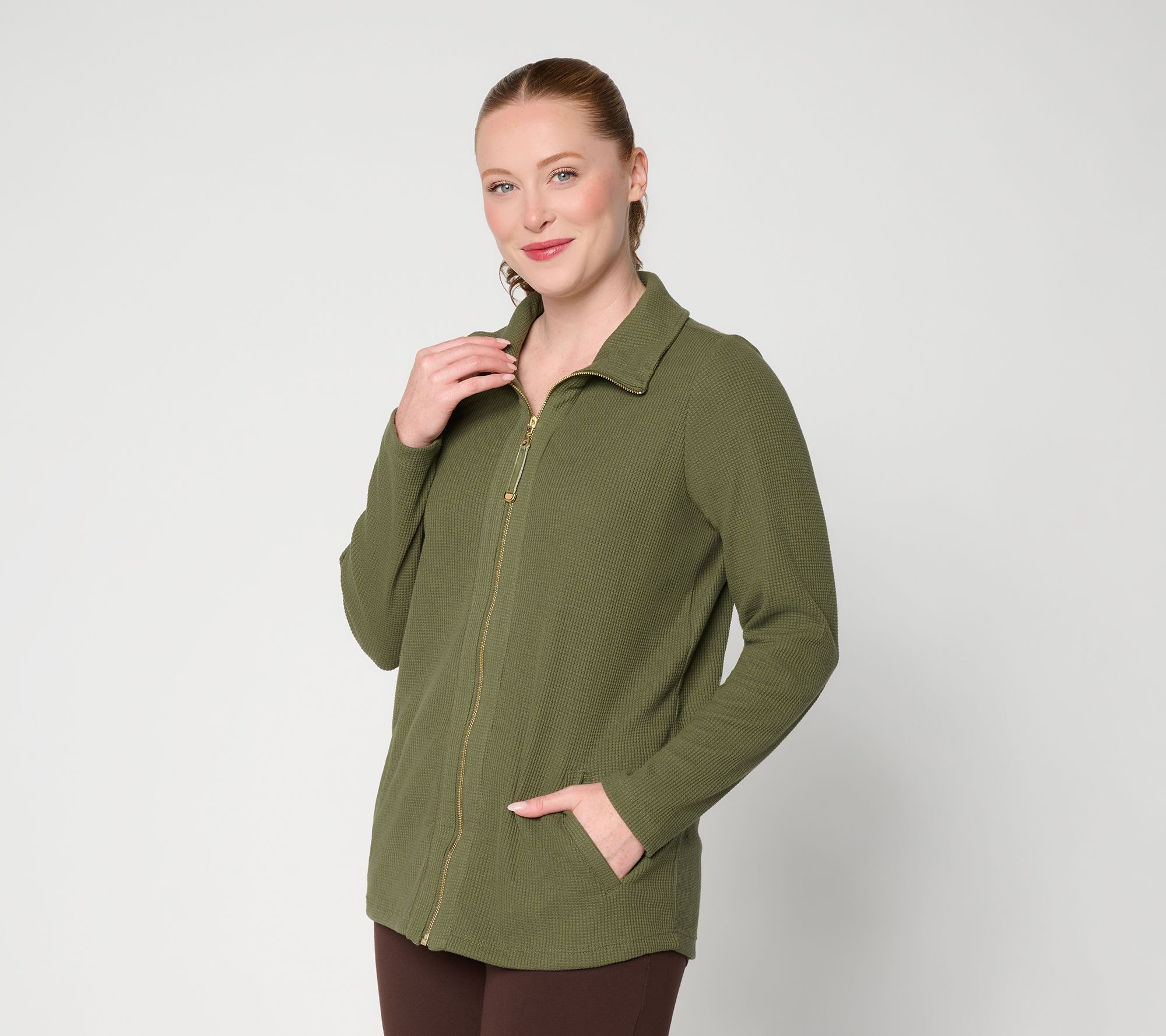 Belle by Kim Gravel Regular Baby Waffle Velvet Tab Cardigan