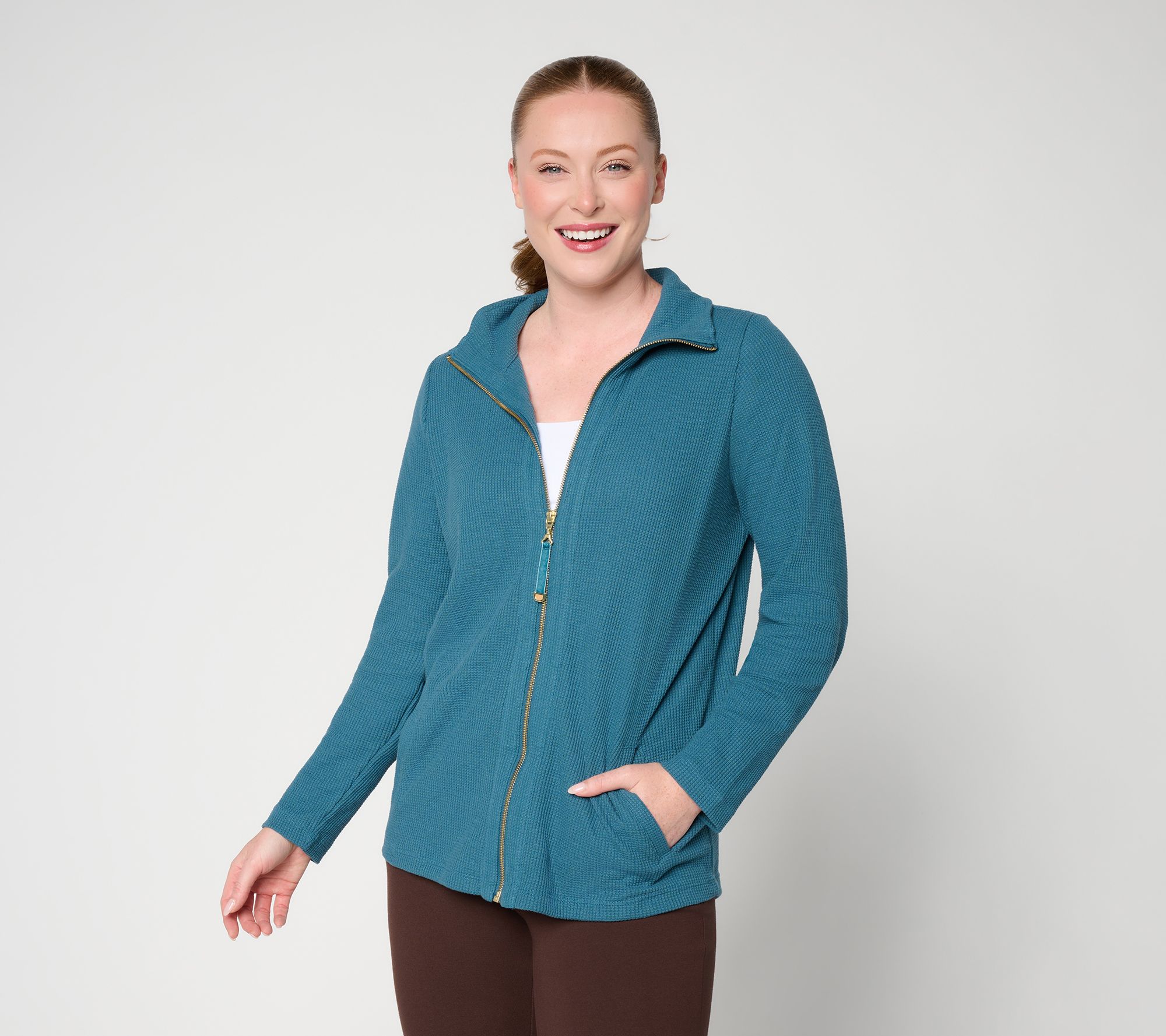 Belle by Kim Gravel Regular Baby Waffle Velvet Tab Cardigan