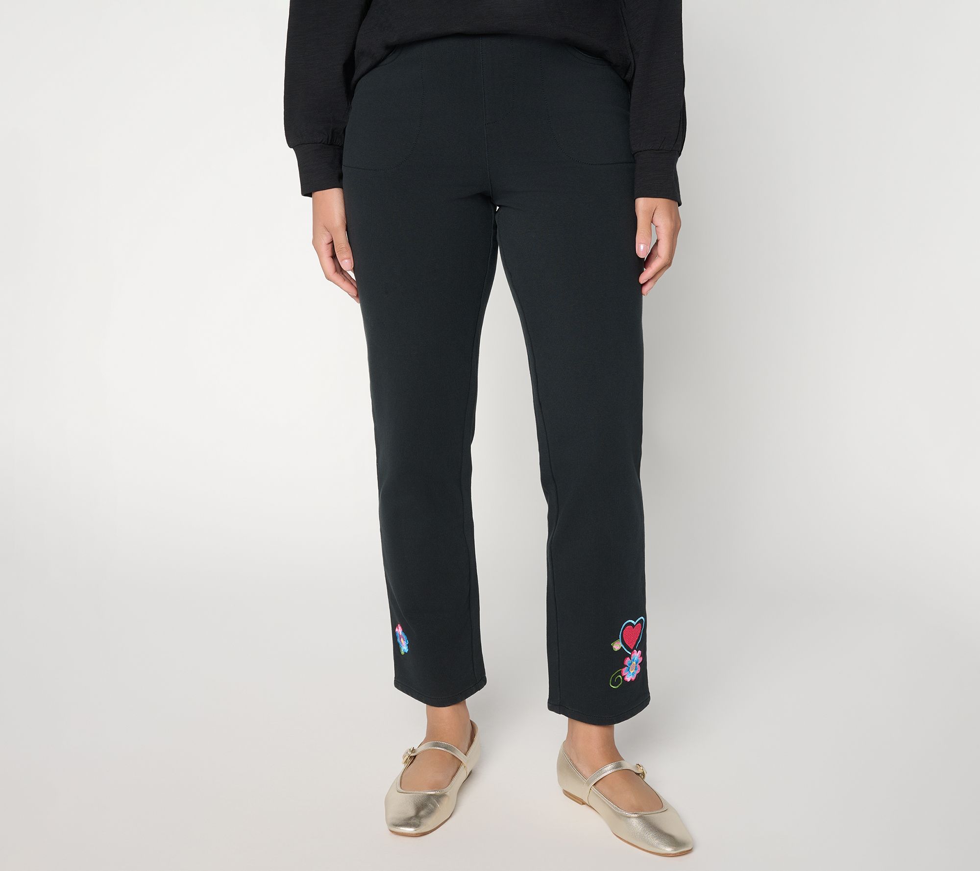 "As Is" Quacker Factory Be Mine Short Embroider Slim Straight Pant