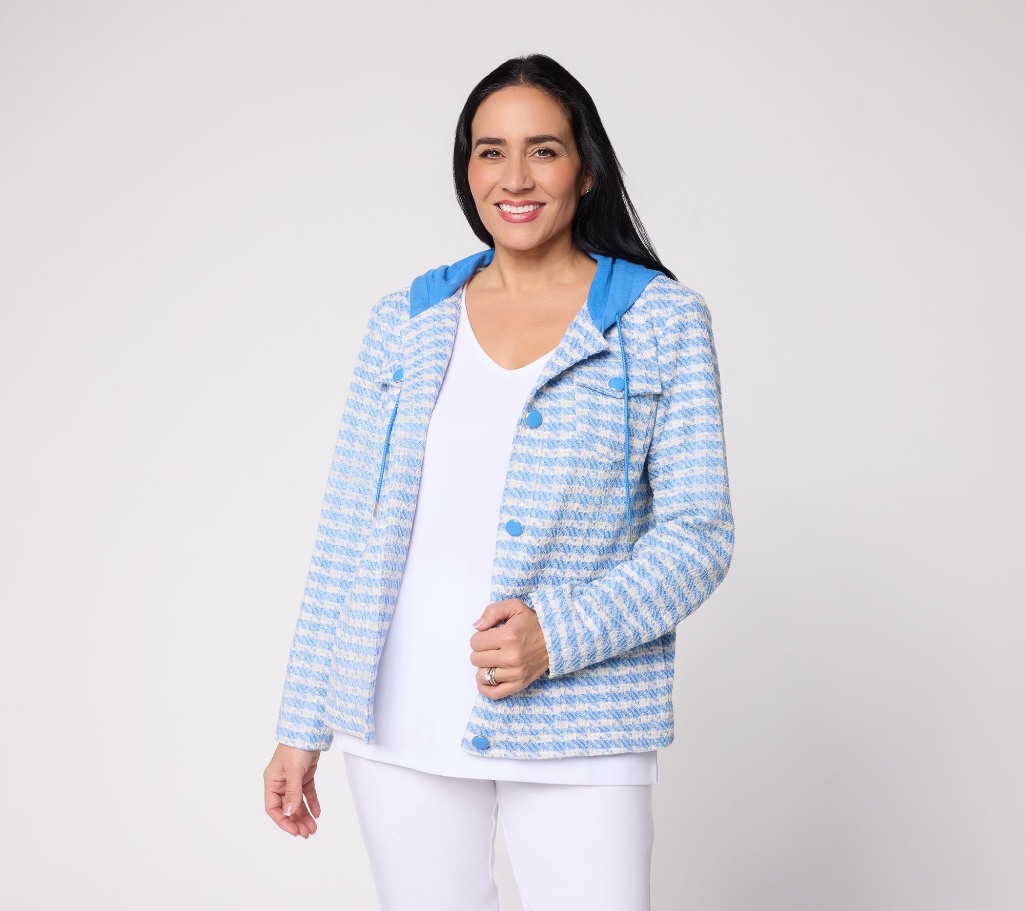 "As Is" Susan Graver Knit Tweed Jacket with Combo Hood