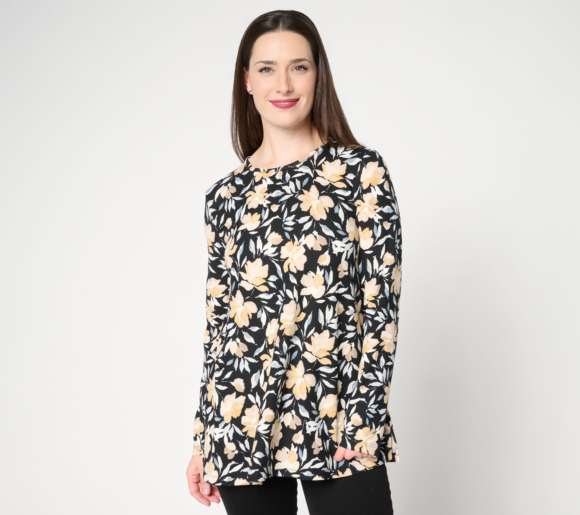 "As Is" Denim & Co. Petite Printed Heavenly Jersey Swing Tunic