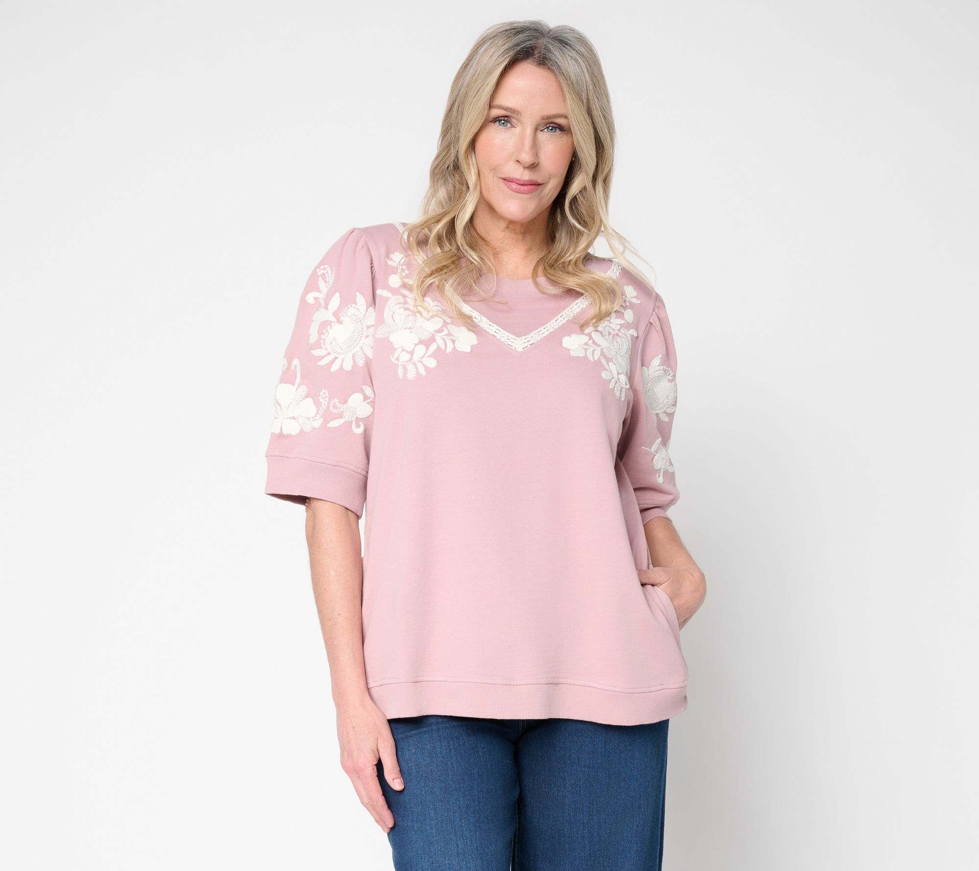 "As Is" LOGO by Lori Goldstein Embroidered Short Sleeve Sweatshirt