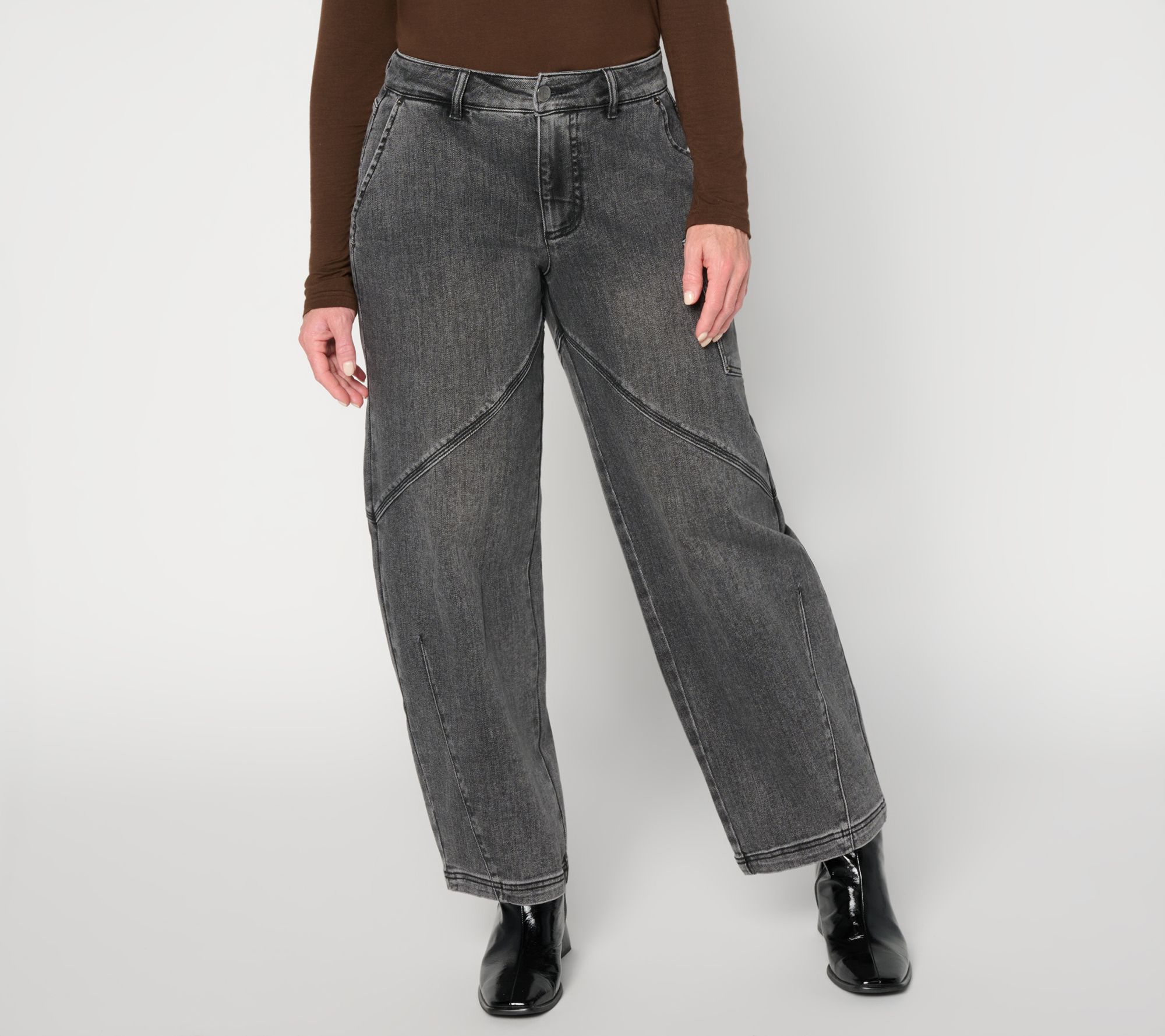 Carla Rockmore Collection Regular Black Seaming Details Barrel  Jeans