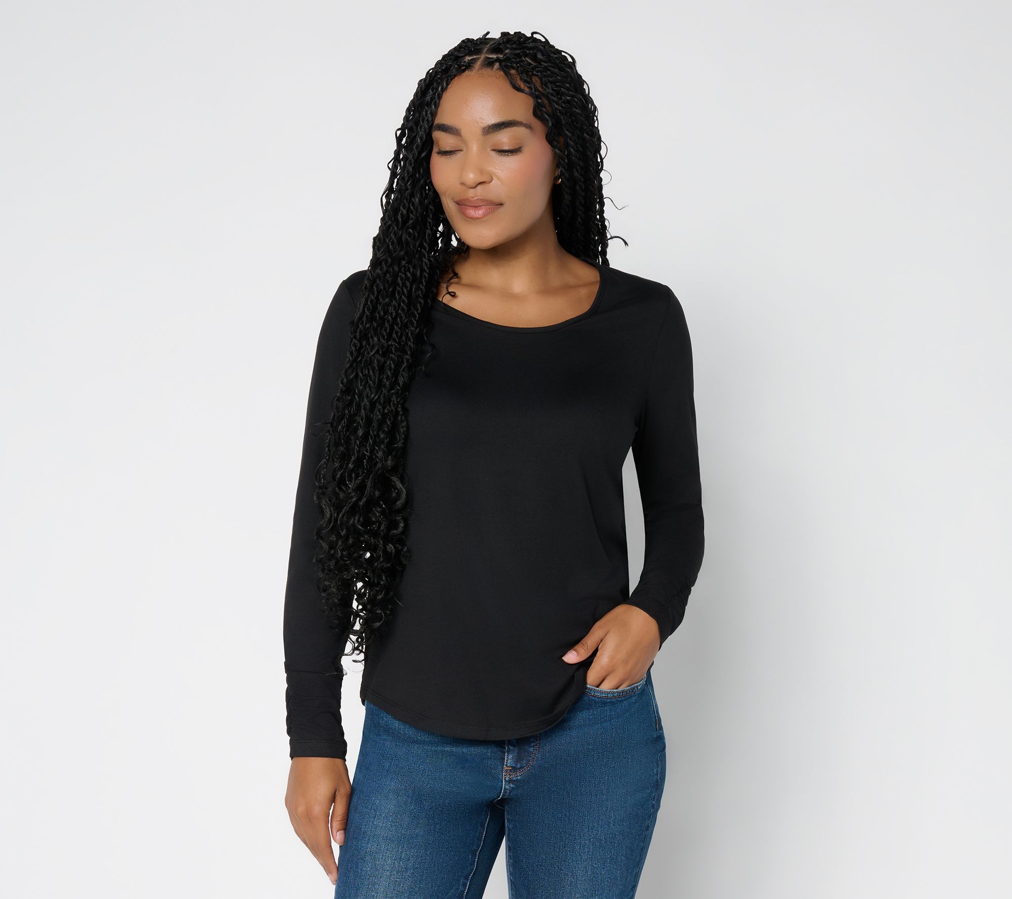 Susan Graver Brushed Liquid Knit Ruched Long Sleeve Top
