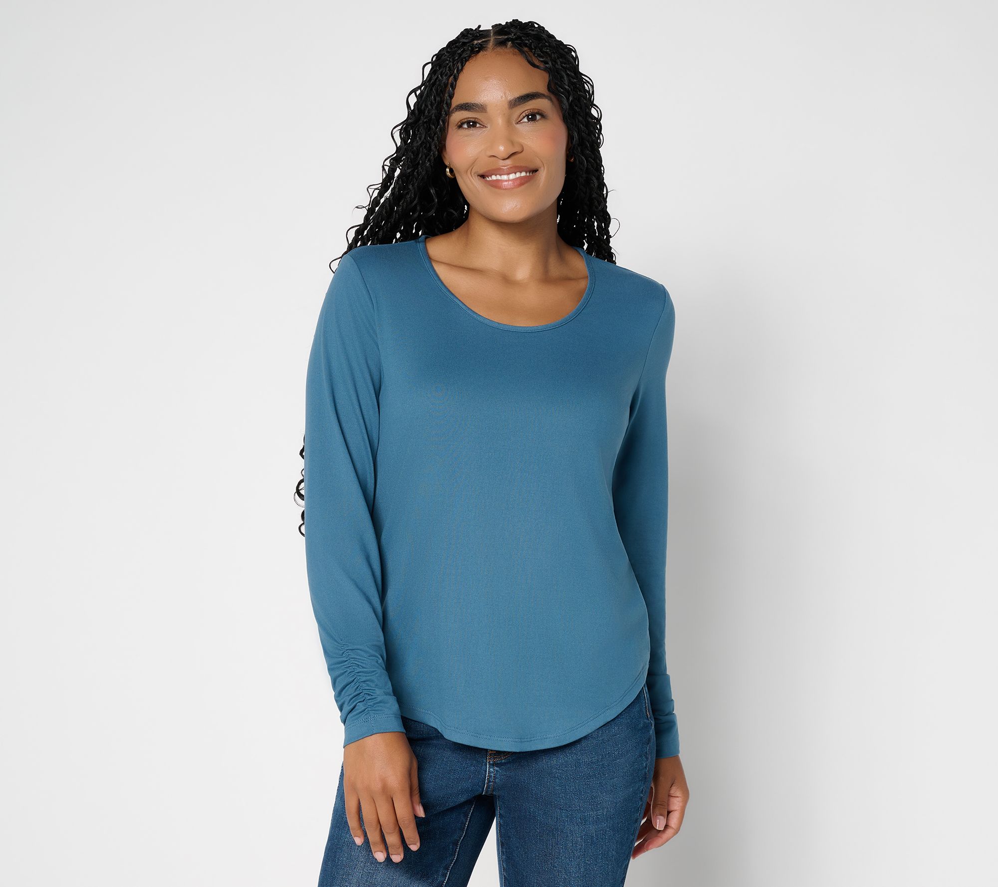 Susan Graver Brushed Liquid Knit Ruched Long Sleeve Top