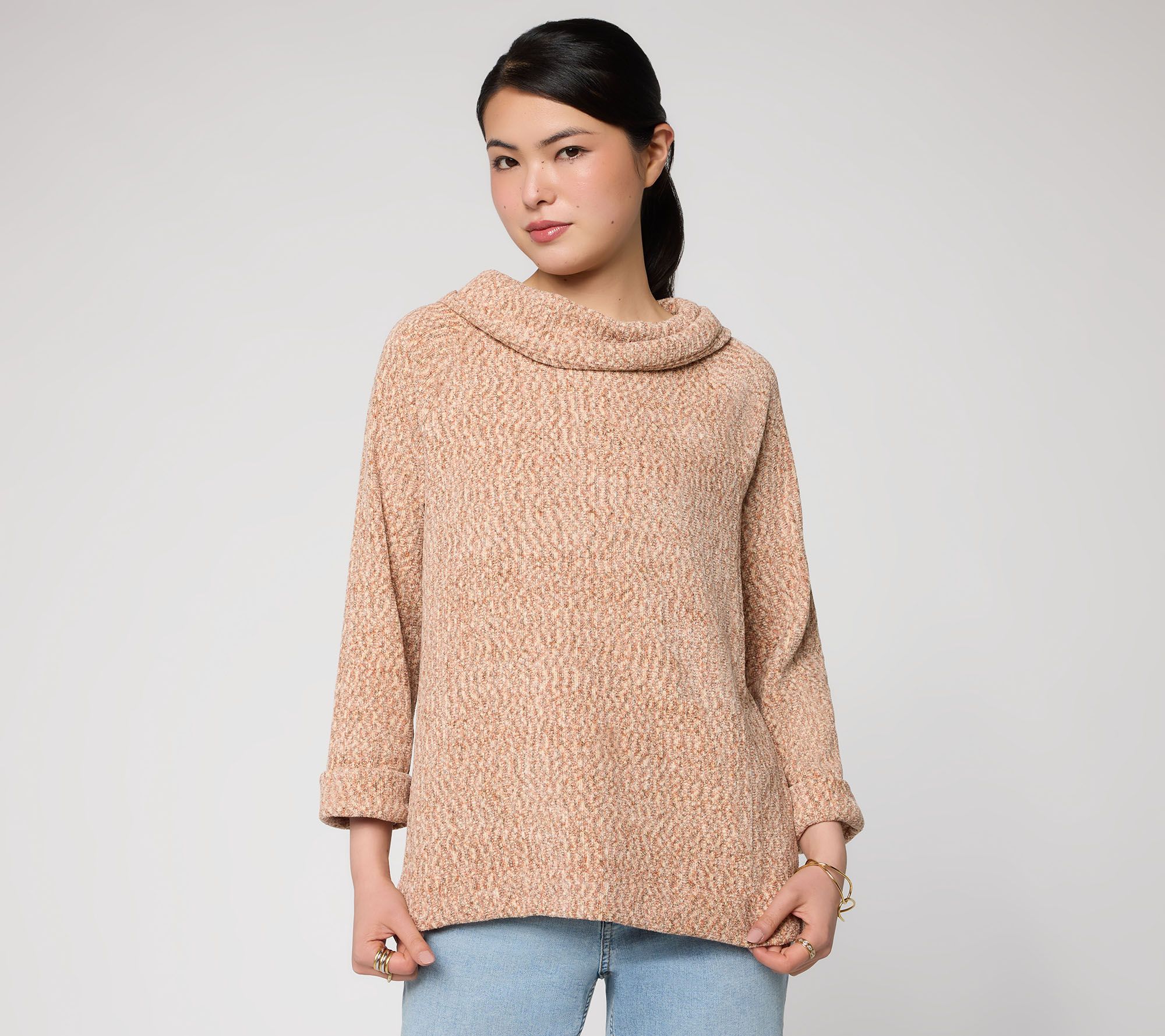 Denim & Co. Chenille Bracelet Sleeve Cowl Neck Sweater