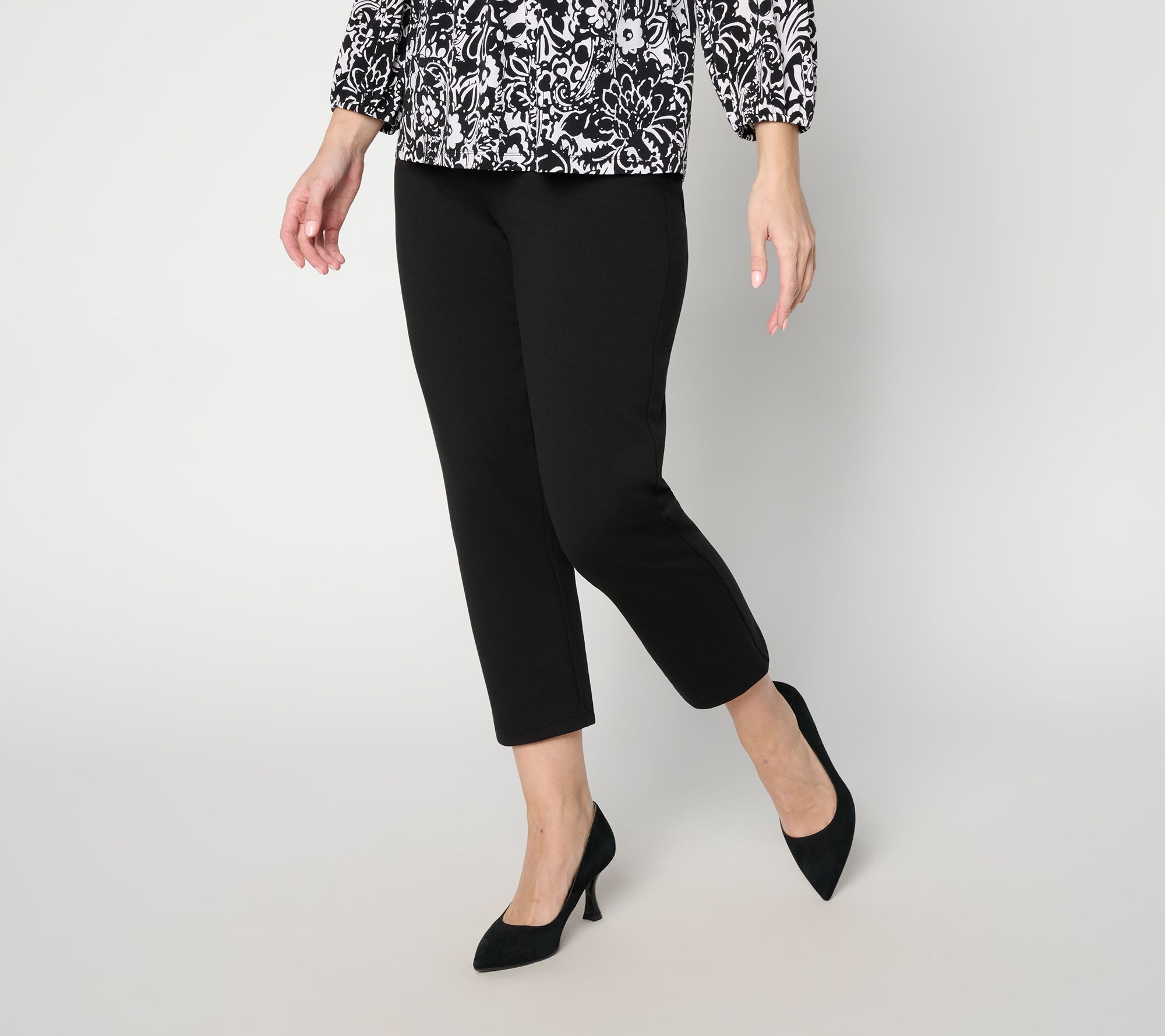 "As Is" Susan Graver Petite Cotton Ponte Strght Leg Pull -On Crop Pant