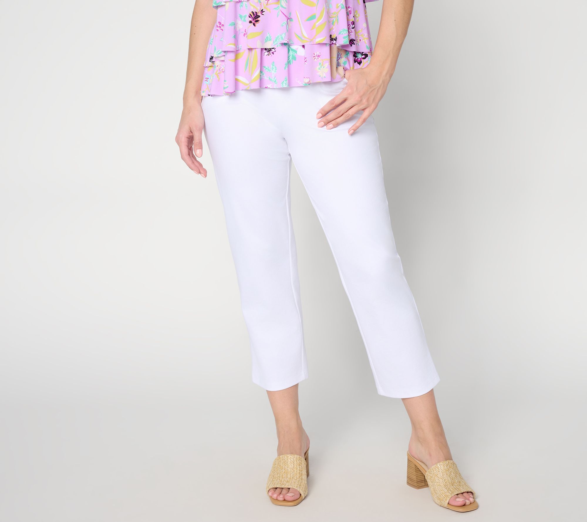 "As Is" Susan Graver Petite Cotton Ponte Strght Leg Pull -On Crop Pant