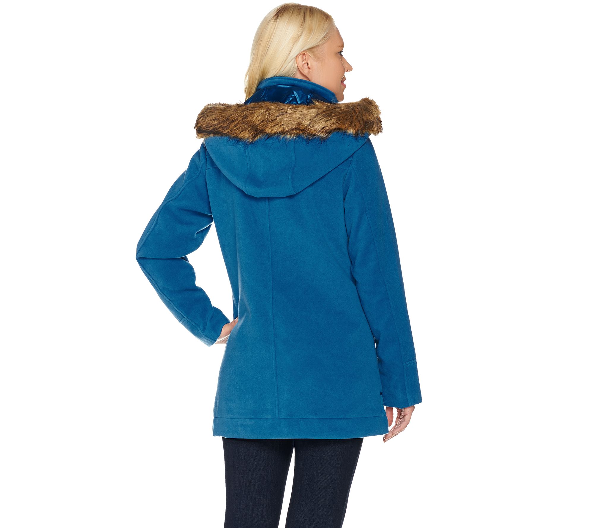 C. Wonder Faux Wool Zip Front Coat with Toggle Detail - QVC.com