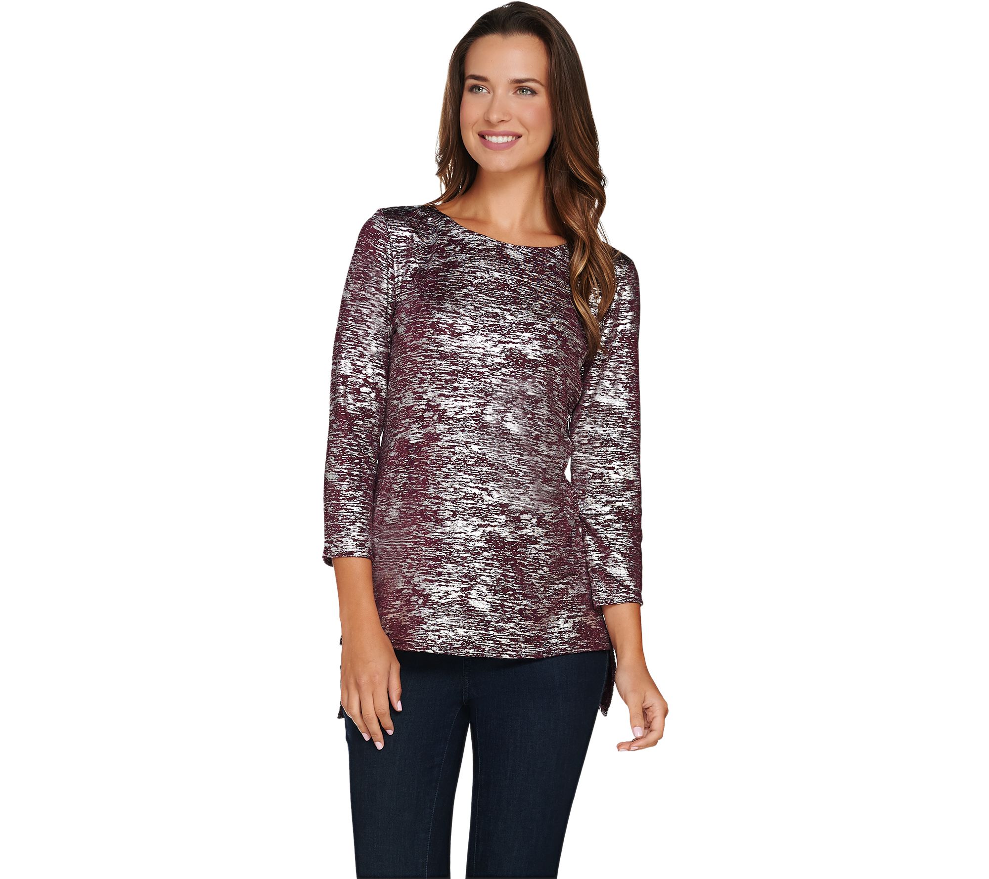 Attitudes by Renee 3/4 Sleeve Metallic Knit Top - QVC.com