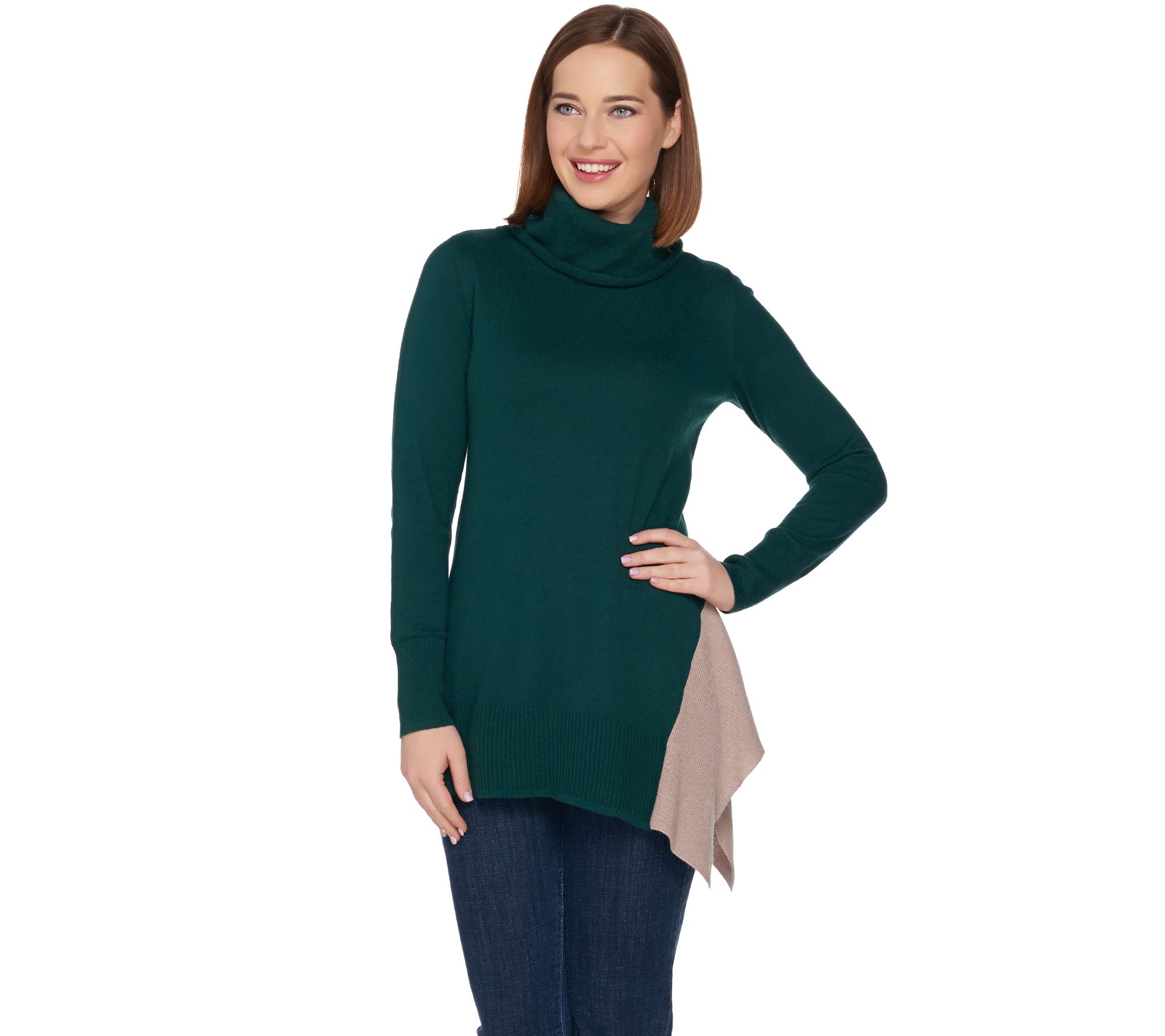 LOGO by Lori Goldstein Cotton Cashmere Cowl Neck Knit Sweater - QVC.com