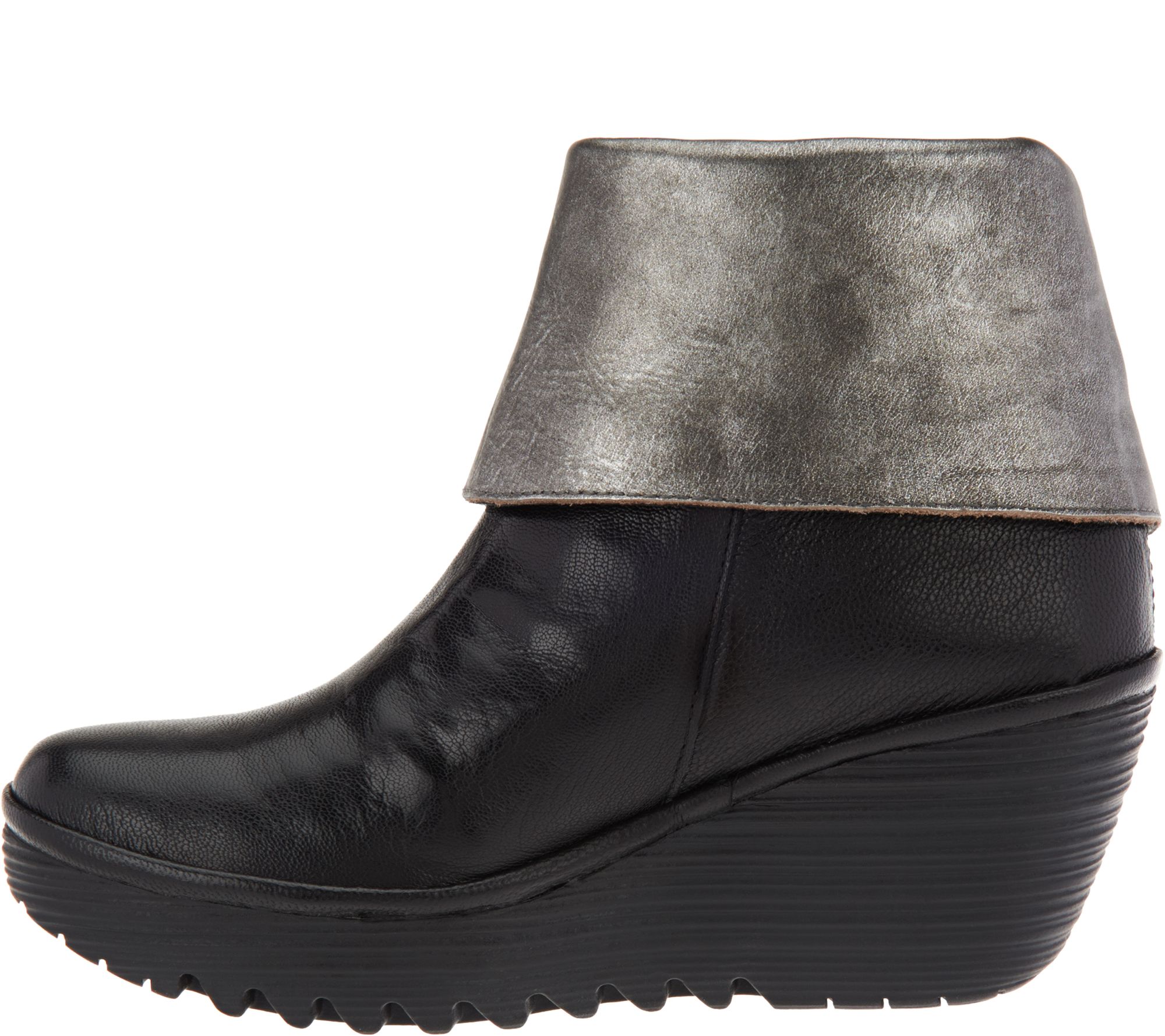 FLY London Leather Foldover Boots with Side Zip Yex