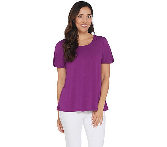 H by Halston Knit Crepe Scoop Neck Top with Twist Sleeve Detail - QVC.com