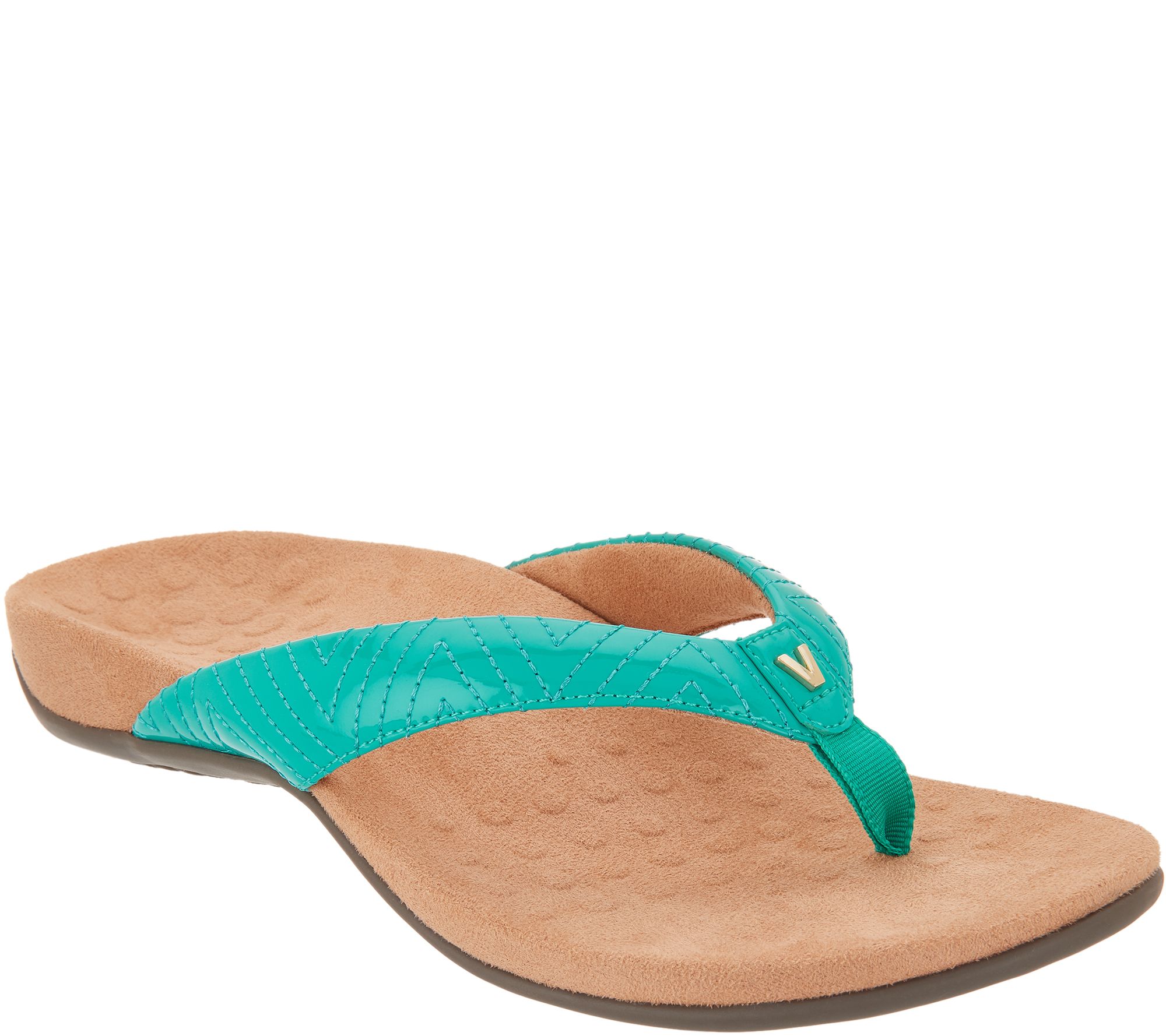 Vionic Patent Thong Sandals w/ 'V' Detail - Jen - QVC.com