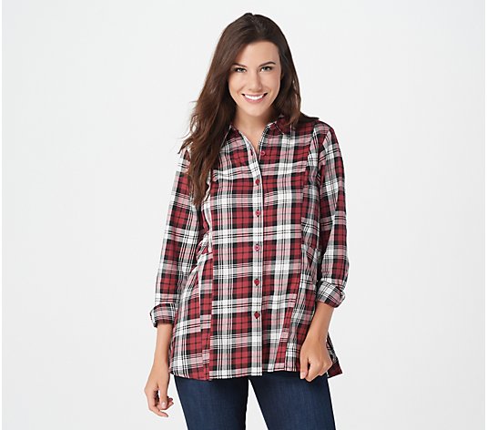 Joan Rivers Button Front Swing Style Plaid Shirt