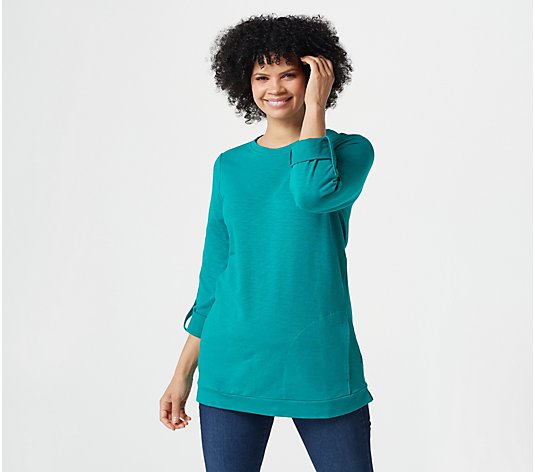 Denim & Co. Active Petite French Terry 3/4-Sleeve Tunic