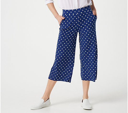 Denim & Co. Printed Wide-Leg Pull-On Crops with Pockets