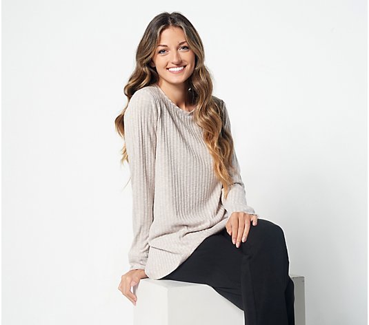 Susan Graver Weekend Ribbed Sweater Knit Long-Sleeve Top