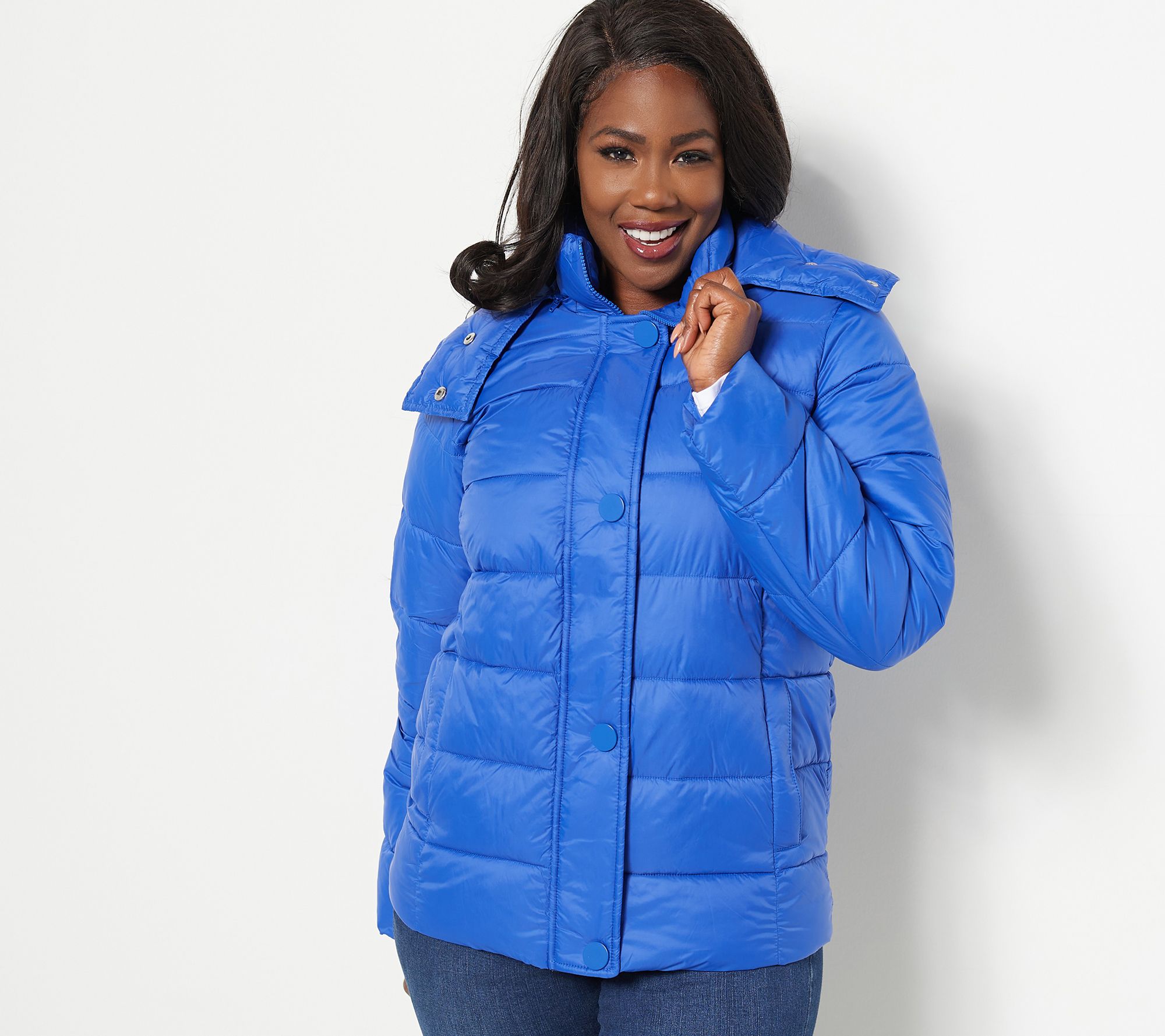 Susan Graver Nylon Cire Water Resistant Hooded Puffer Jacket - QVC.com