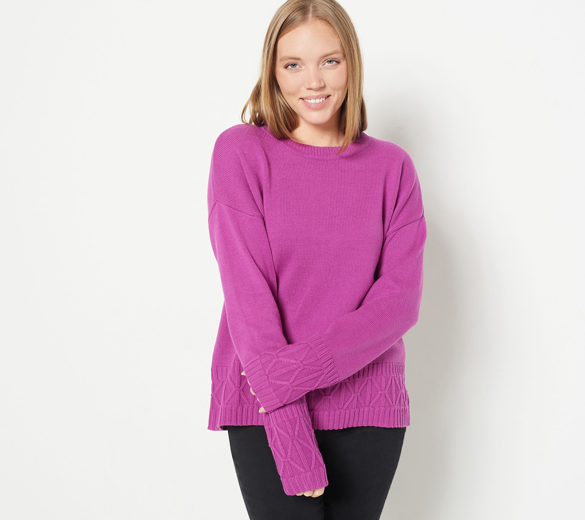 Isaac Mizrahi Live! Pullover Crew-Neck Sweater with Novelty Trim - QVC.com
