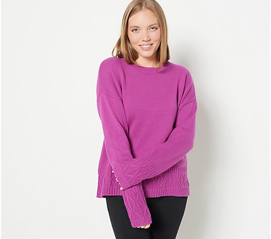 Isaac Mizrahi Live! Pullover Crew-Neck Sweater with Novelty Trim