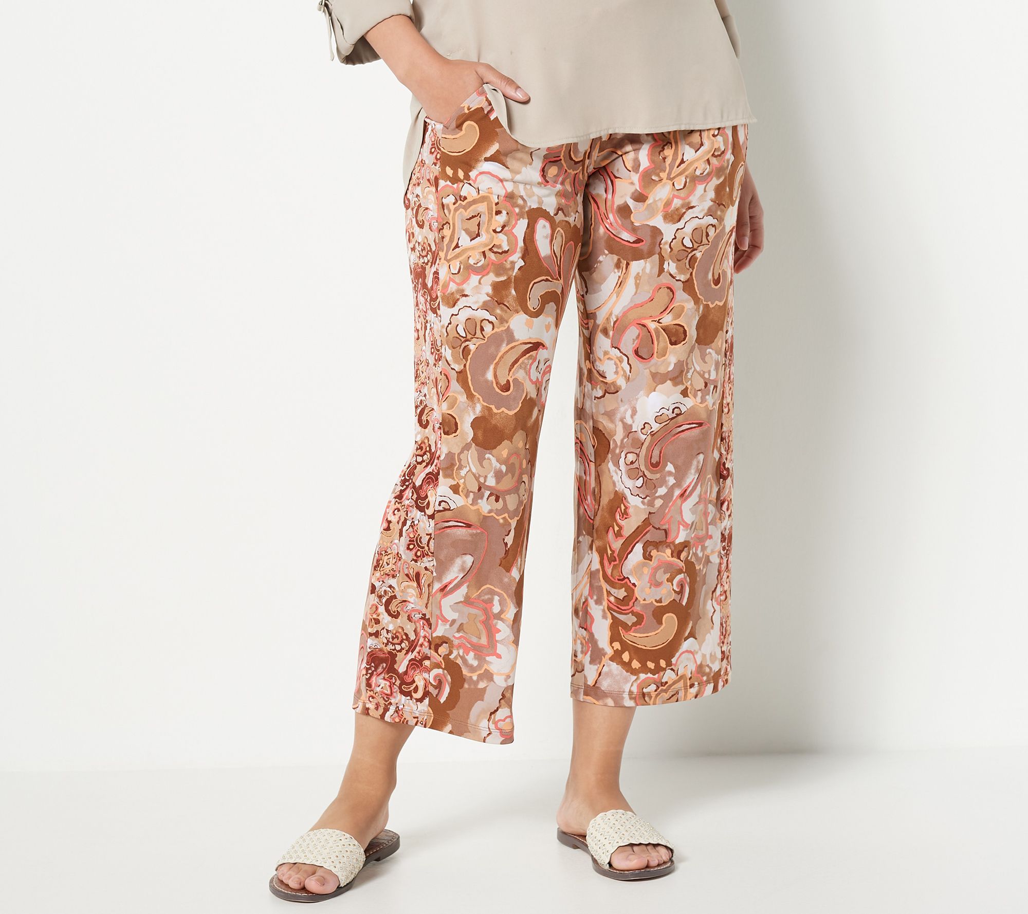 Susan Graver Regular Printed Liquid Knit Pull-On Crop Pants 