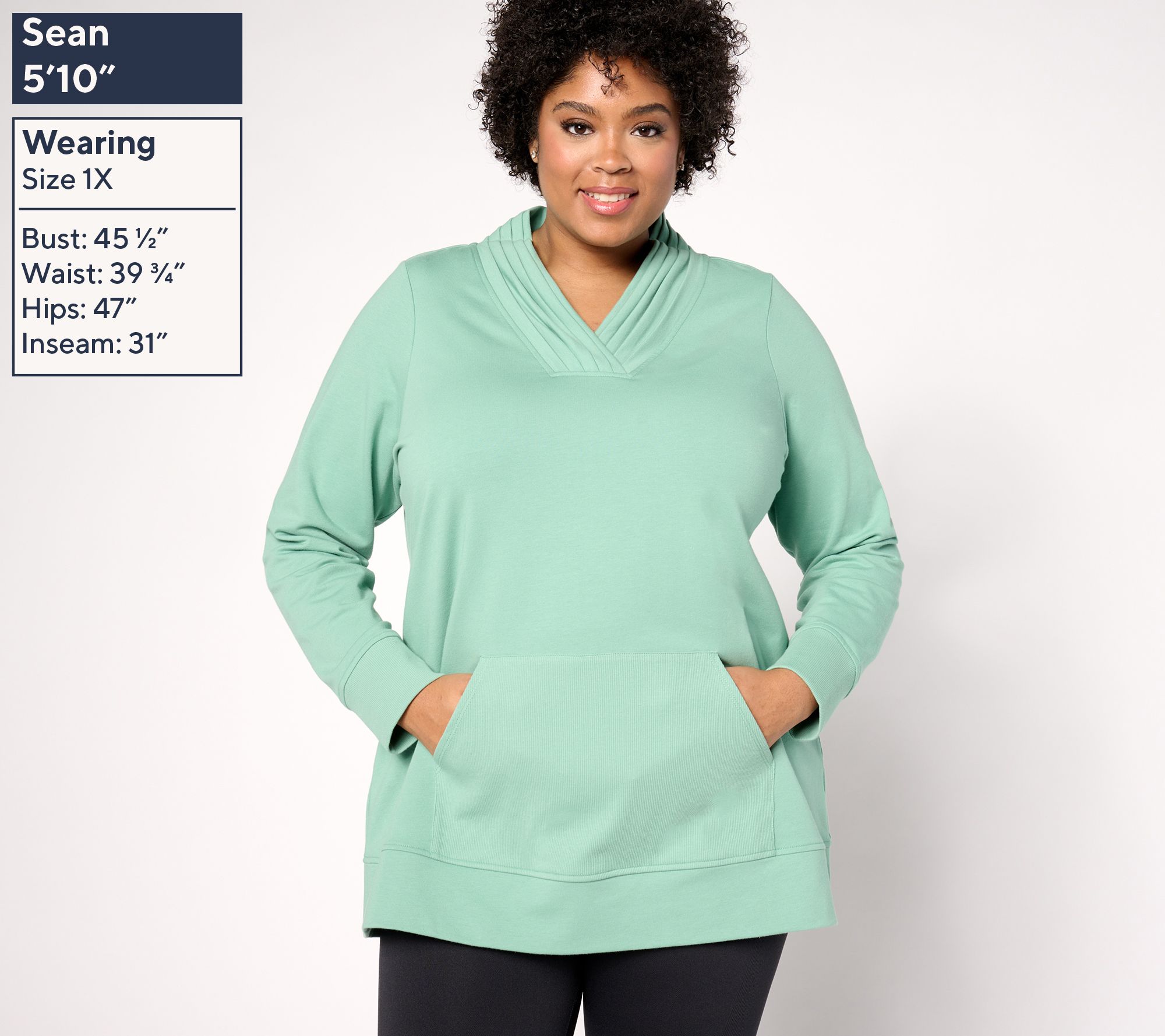 Denim & Co. Active French Terry Pleated V-Neck Tunic - QVC.com