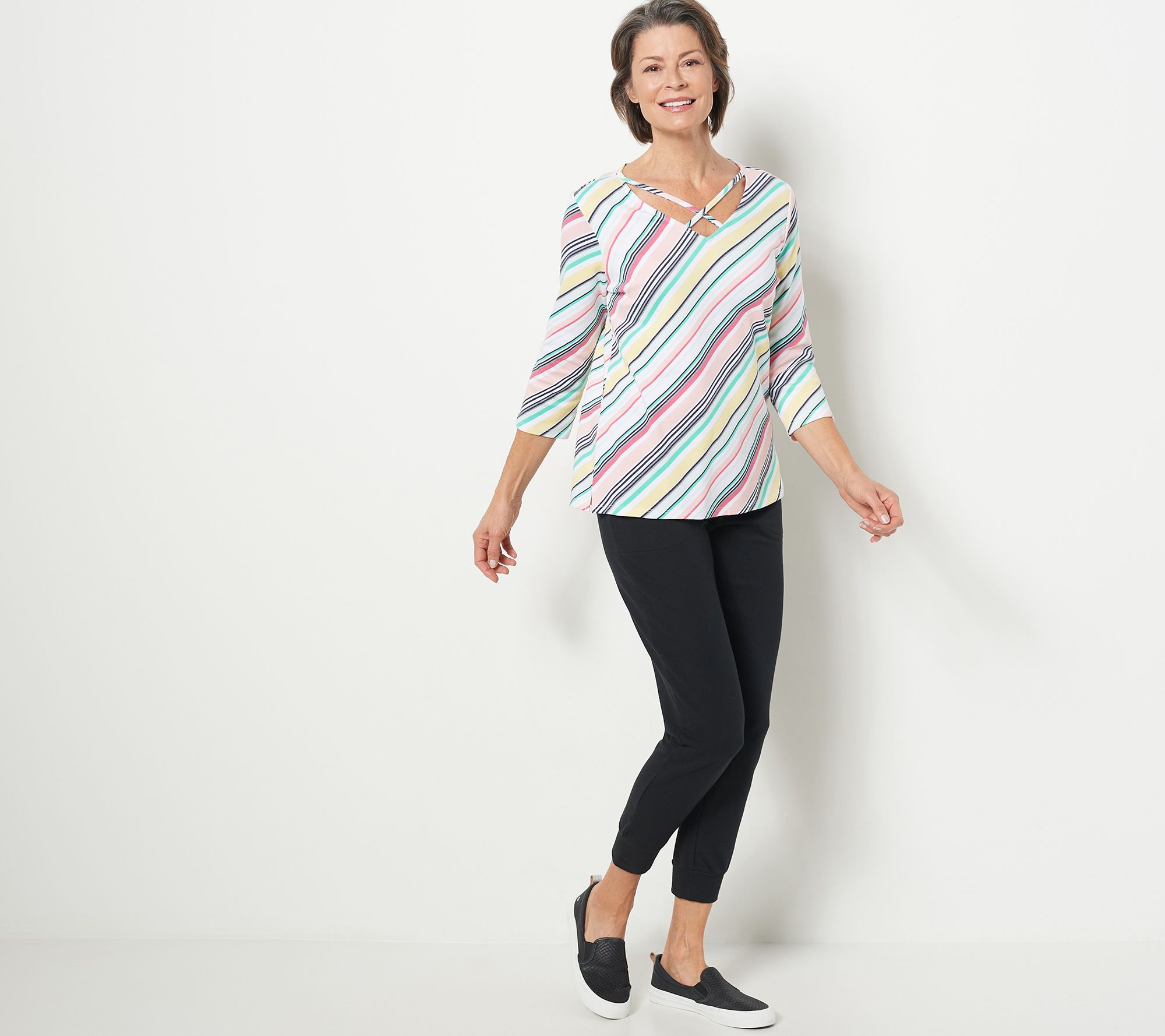 "As Is" Sport Savvy Printed Interlock 3/4 Sleeve Top with Crossed V