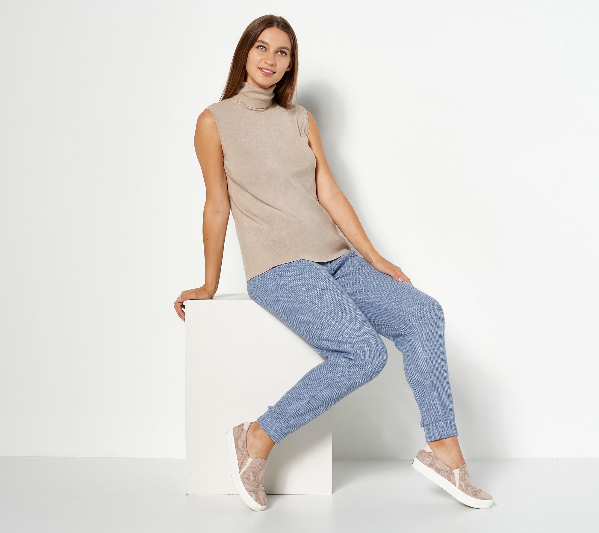 "As Is" Susan Graver Weekend Petite Waffle Knit Drawstring Joggers