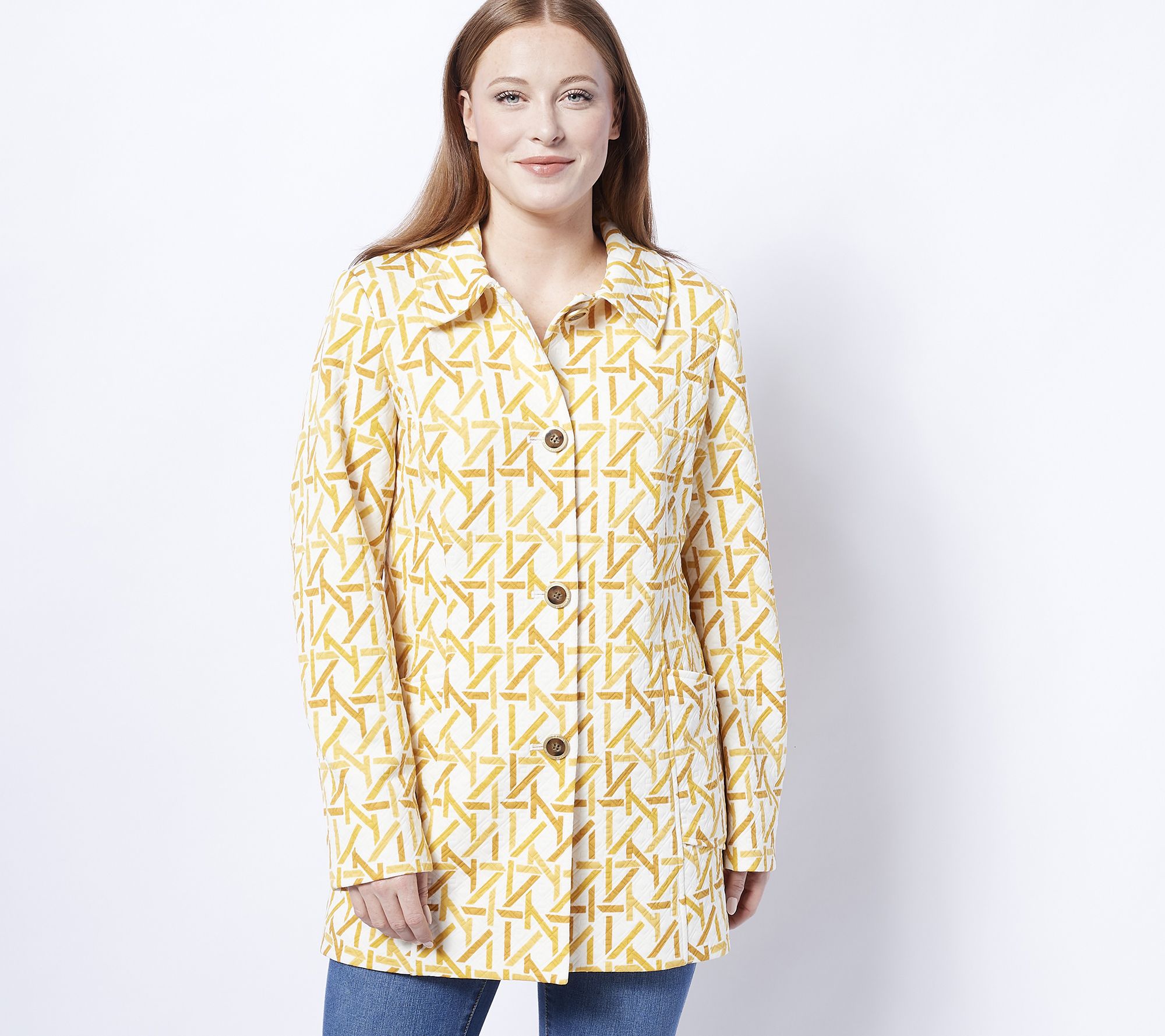 "As Is" Dennis Basso Jacquard Knit Button Front Jacket